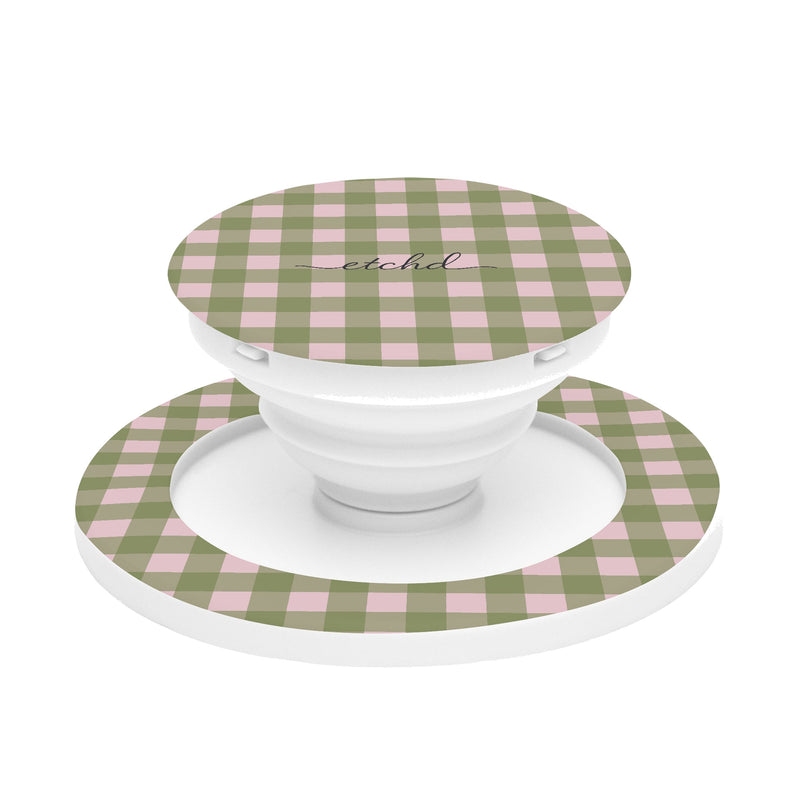 Green & Pink Gingham Anello e supporto per telefono-zoom-