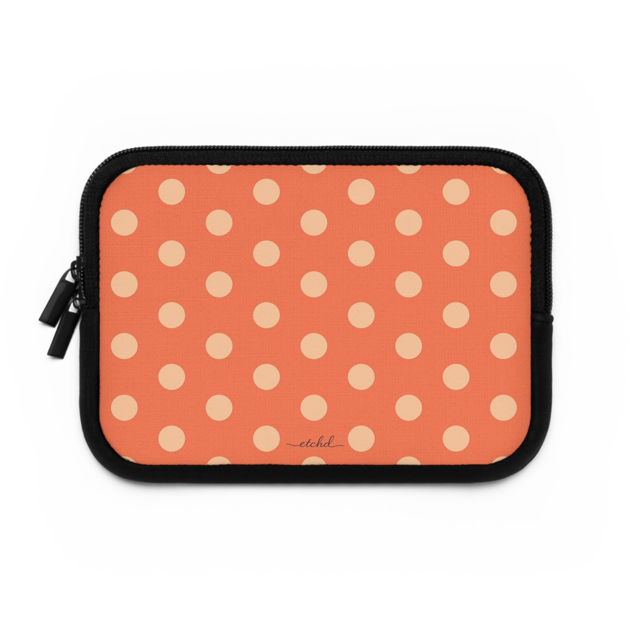 Peach & Coral Polka Dot Laptop Sleeve by etchd, view 2