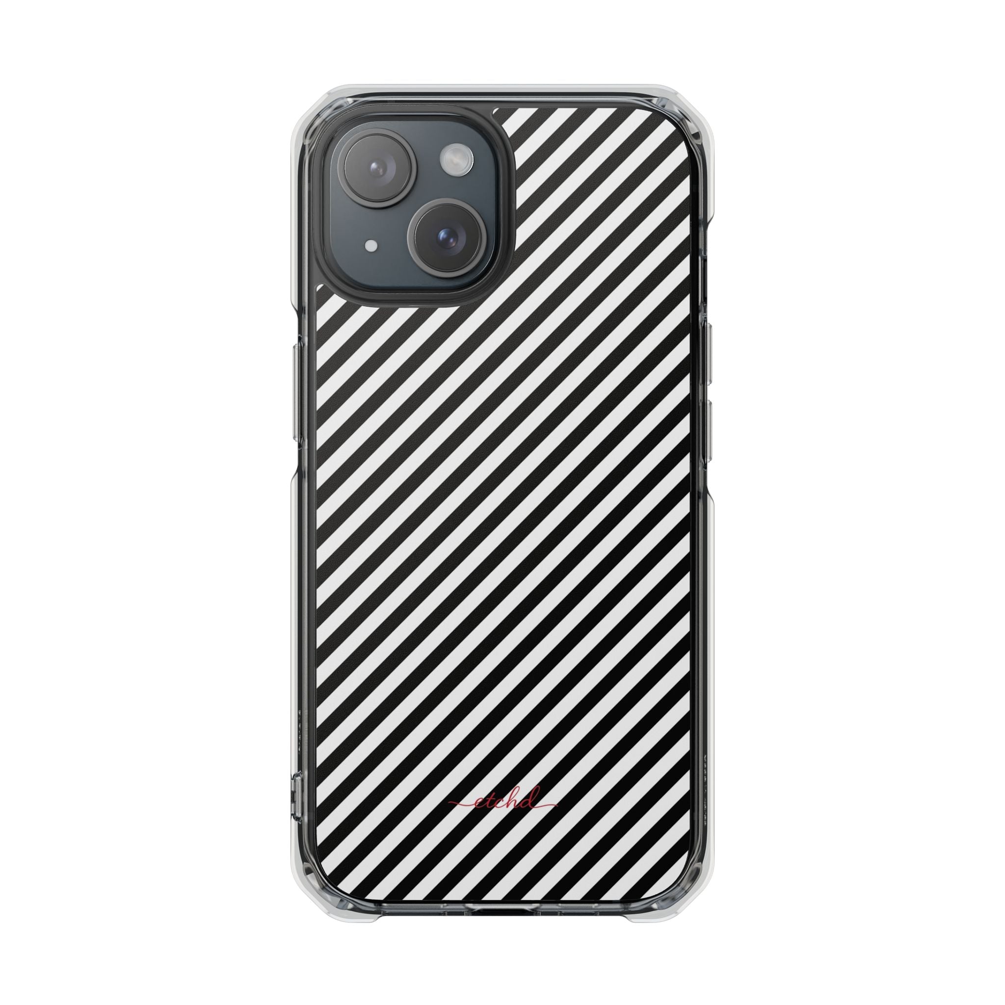 Black & White Striped Diagonal Clear Magnetic Phone Case by etchd, view 2