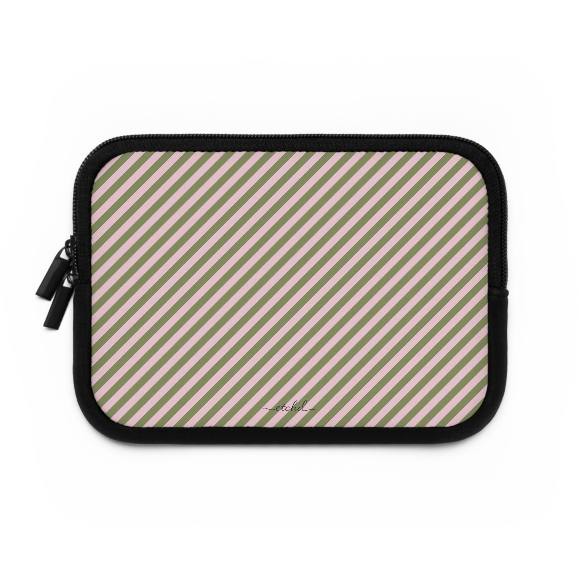 Green & Pink Striped Diagonal Laptop Sleeve by etchd, view 2