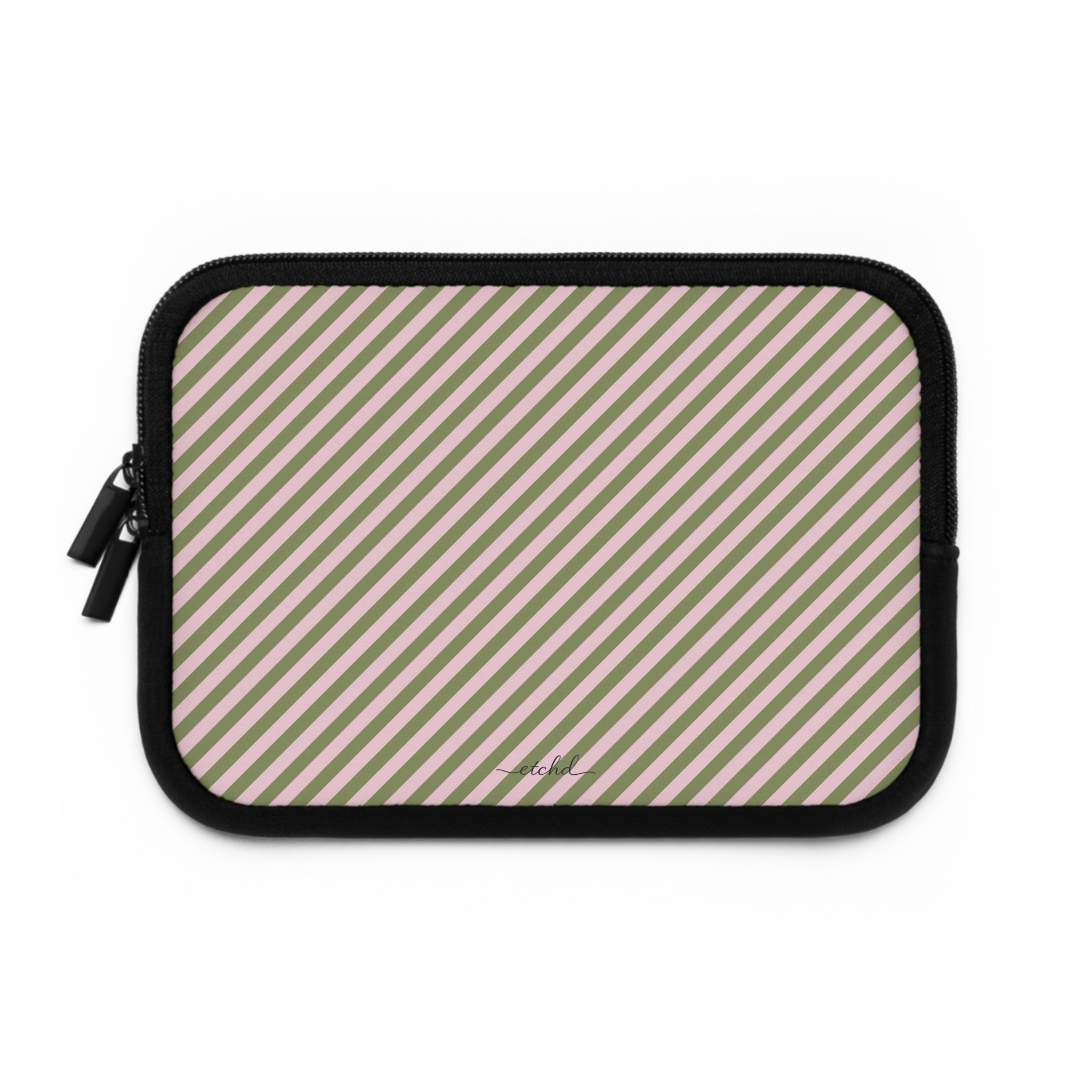 Green & Pink Striped Diagonal Laptop Sleeve by etchd, view 2
