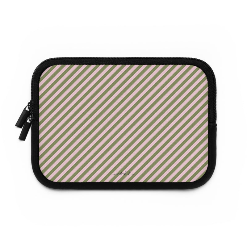 Green & Pink Striped Diagonal Laptop Sleeve by etchd, view 2