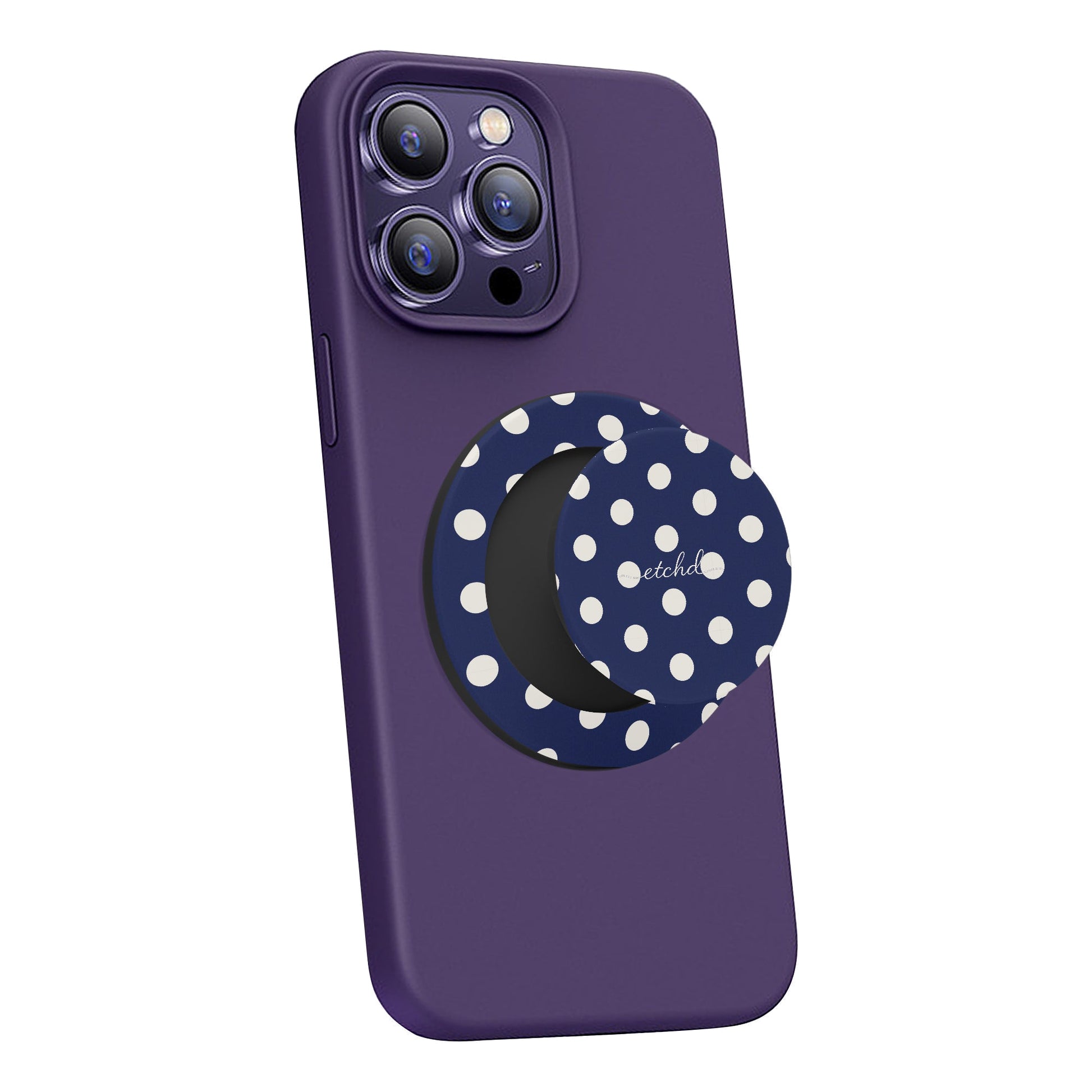 Cream & Navy Polka Dot Phone Grip And Stand by etchd, view 4