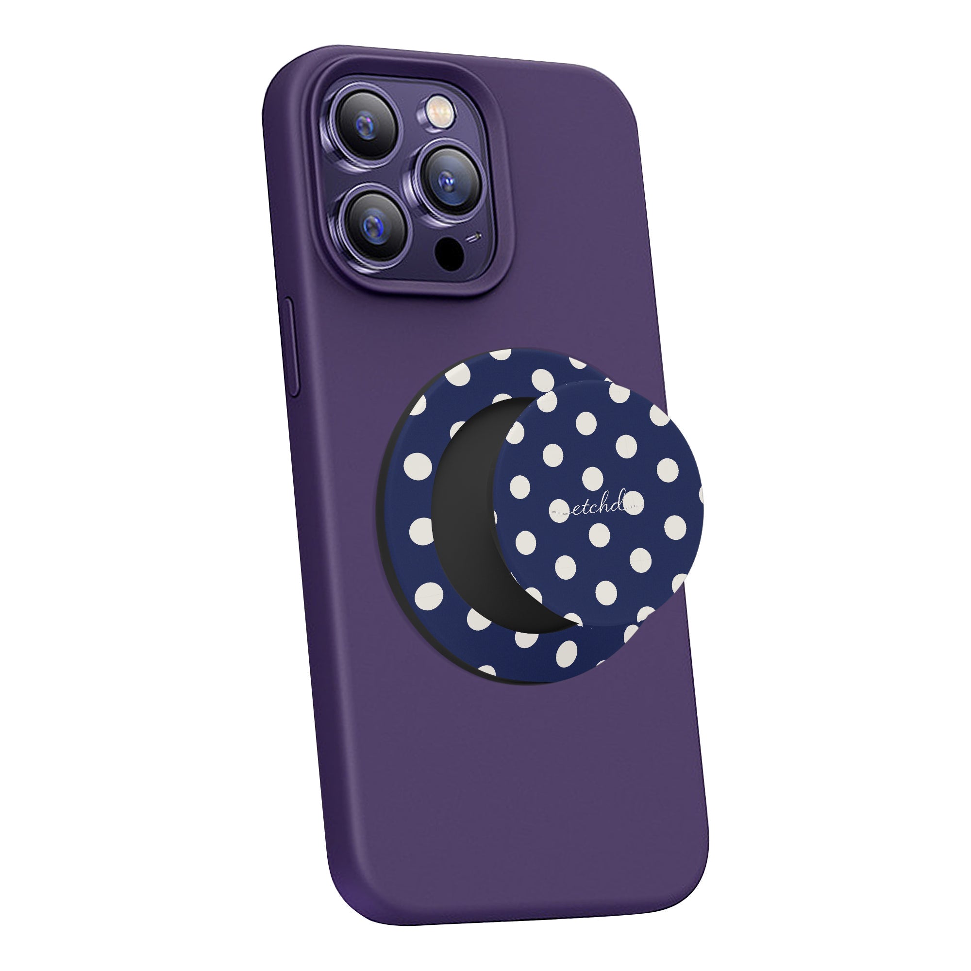 Cream & Navy Polka Dot Phone Grip And Stand by etchd, view 4