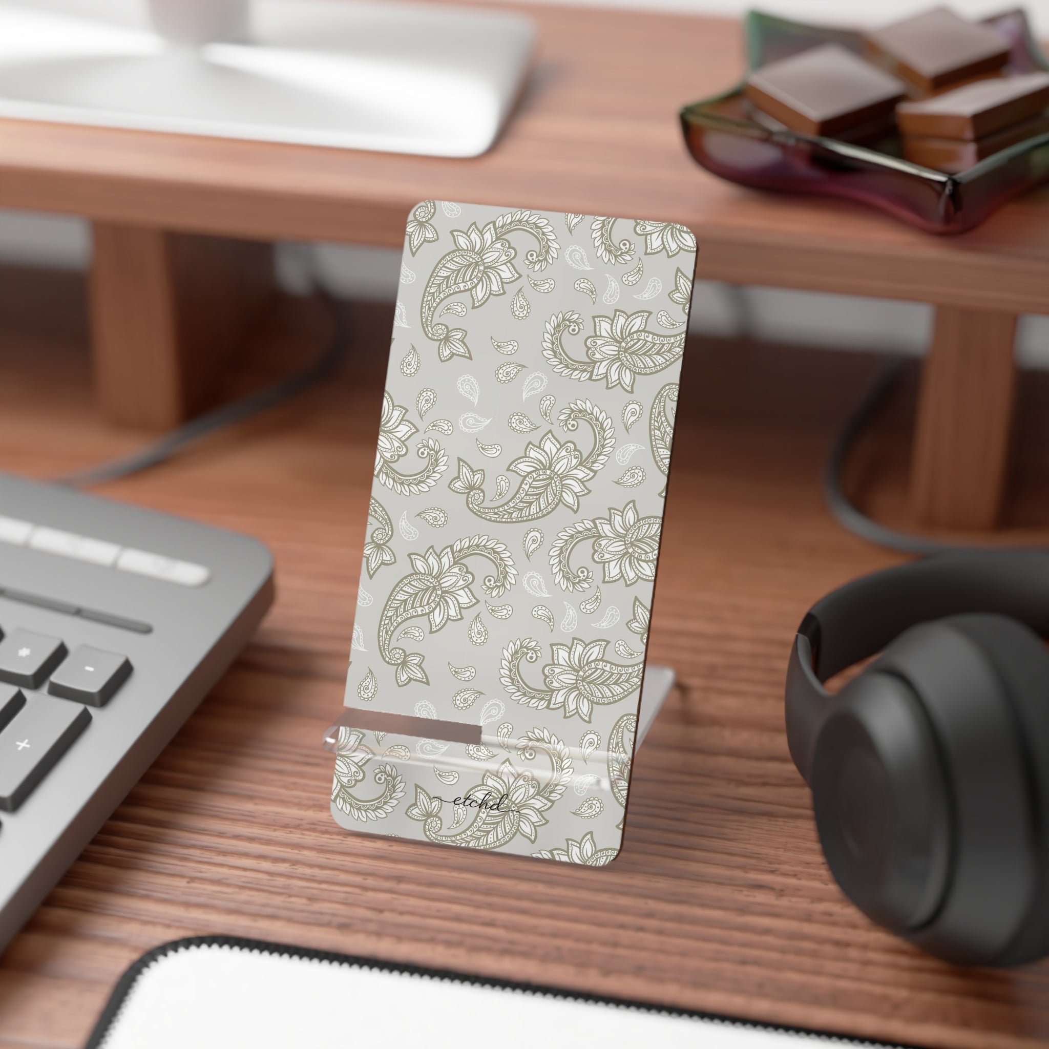 Beige Paisley Phone Stand by etchd, view 3