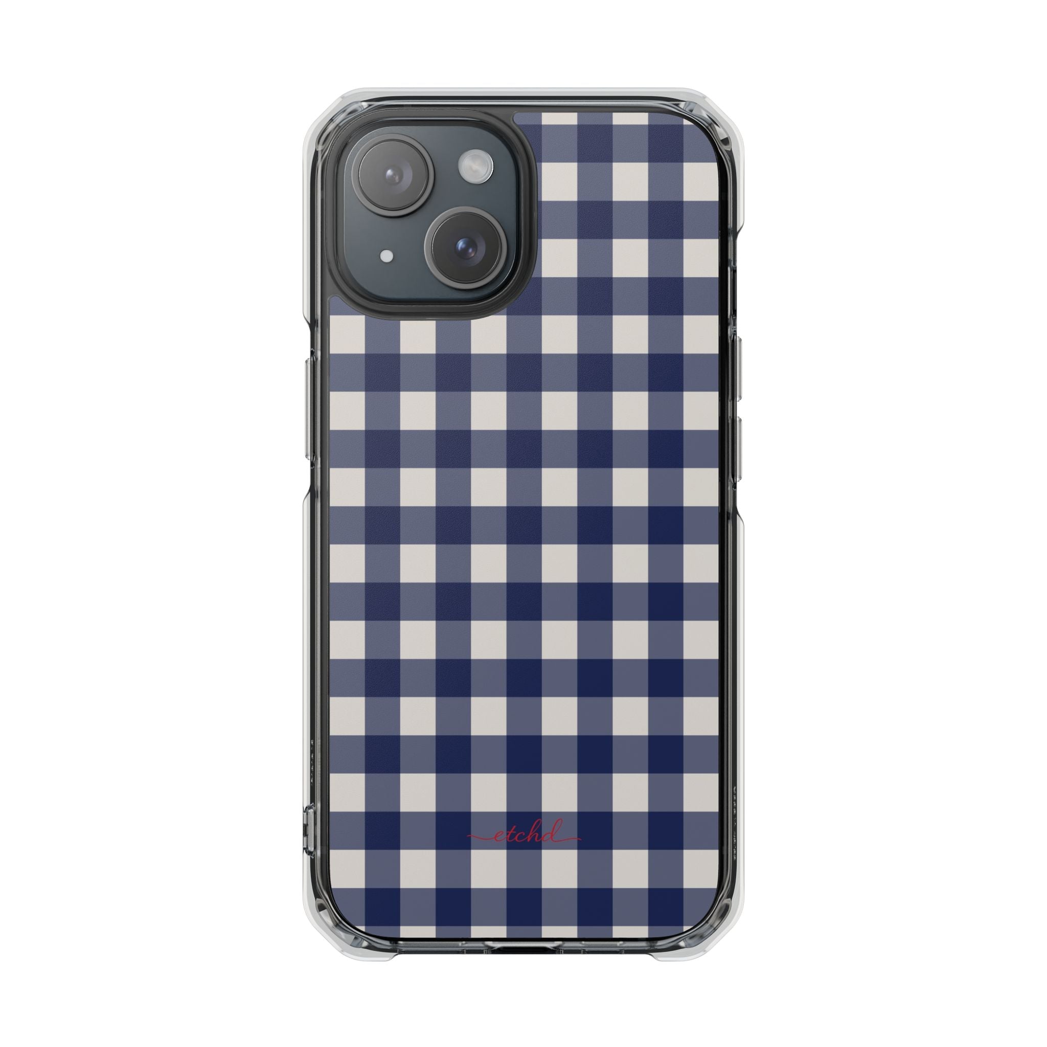 Navy & Cream Gingham Clear Magnetic Phone Case by etchd, view 2