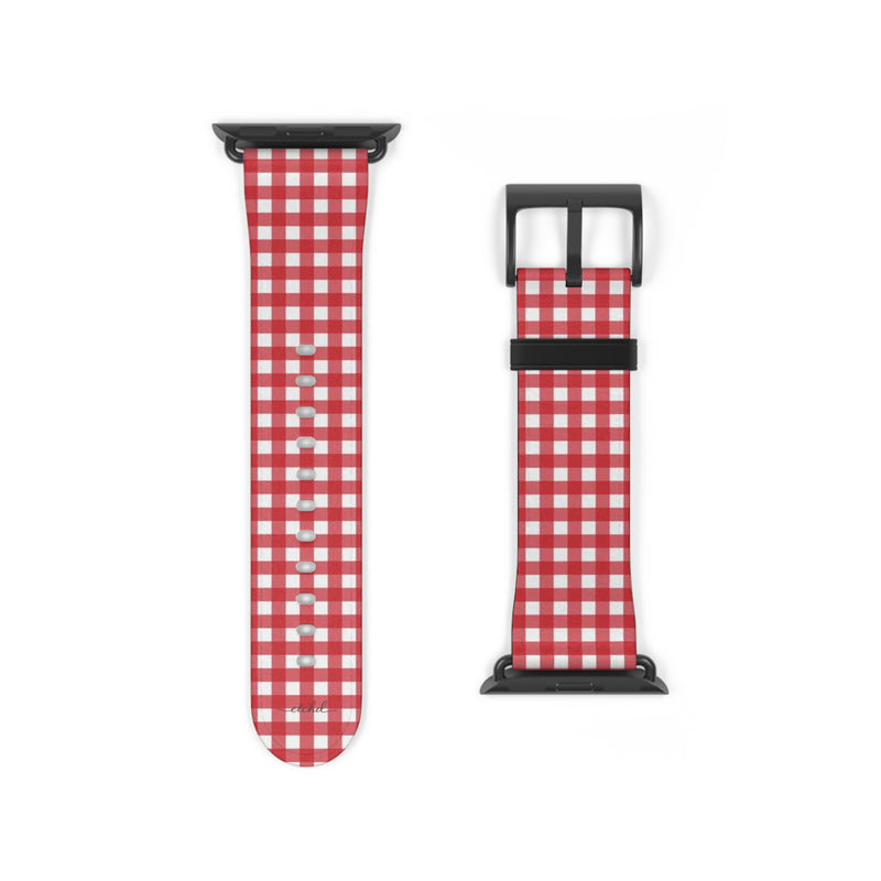 Classic Red & White Gingham Smartwatch Strap by etchd, view 9