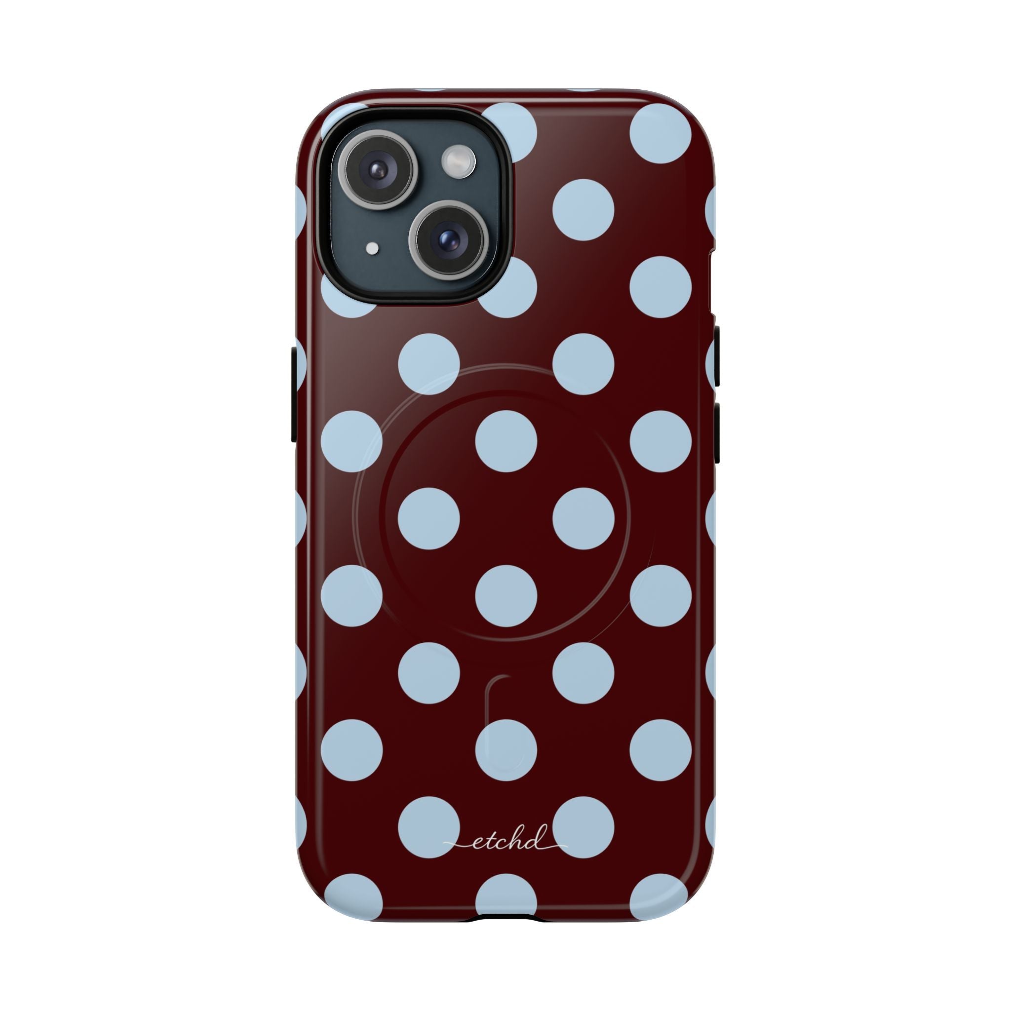 Cherry & Blue Polka Dot Magnetic Phone Case by etchd, view 2