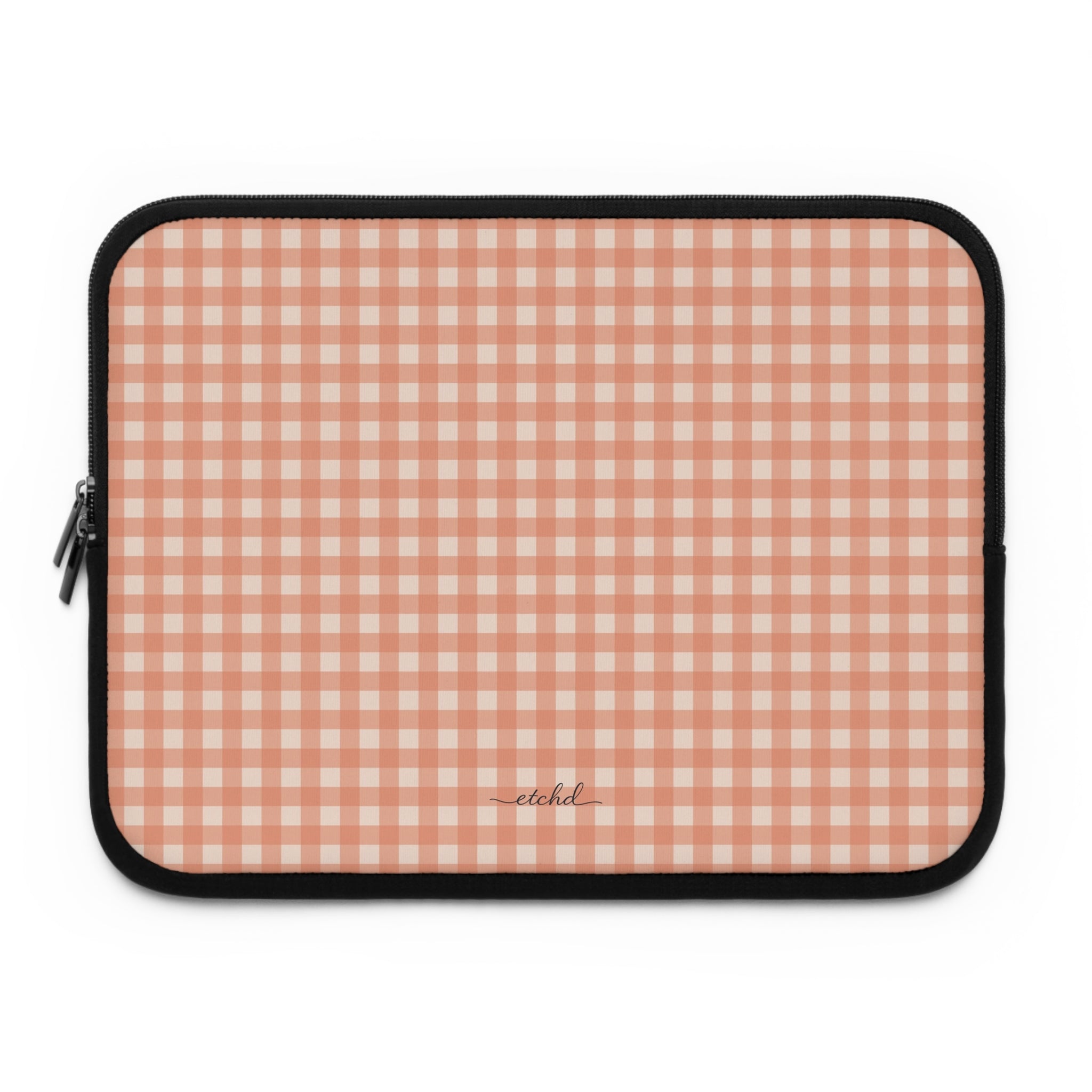 Coral & Cream Gingham Laptop Sleeve by etchd