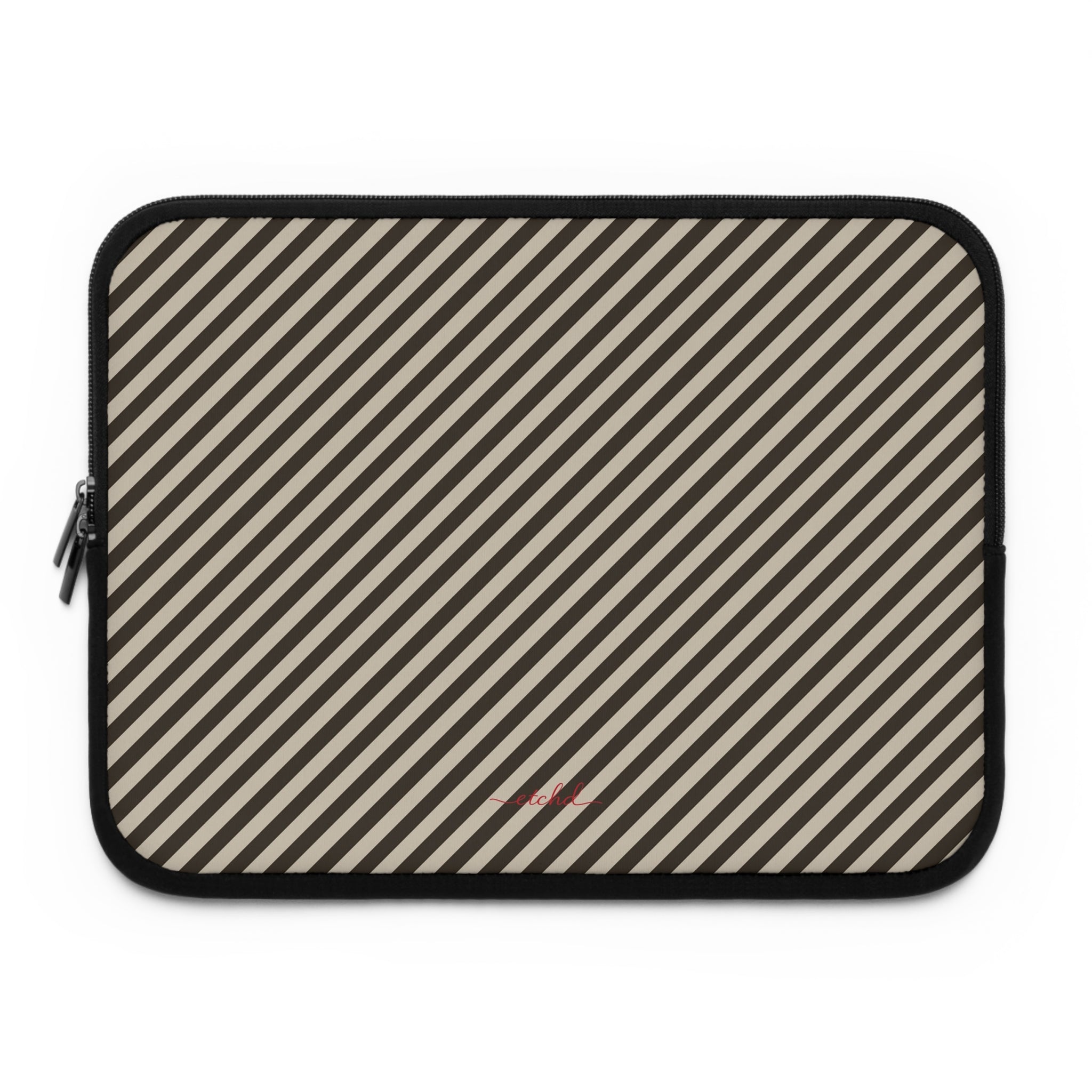 Cream & Brown Striped Diagonal Laptop Sleeve by etchd