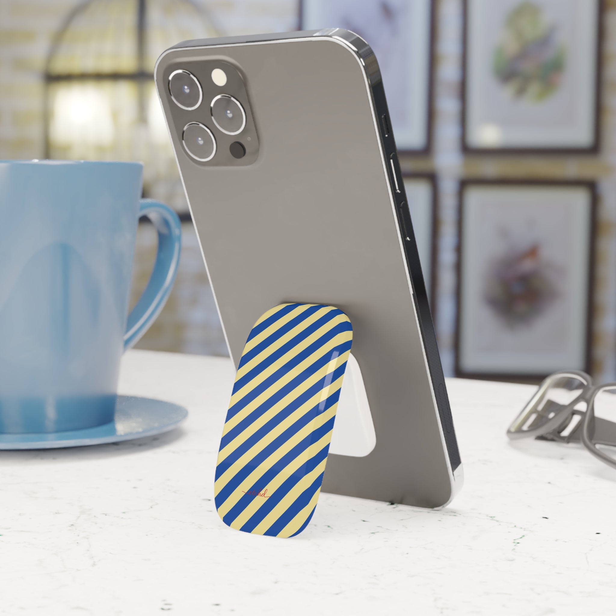 Cobalt And Butter Diagonal Click-On Phone Grip by etchd, view 3