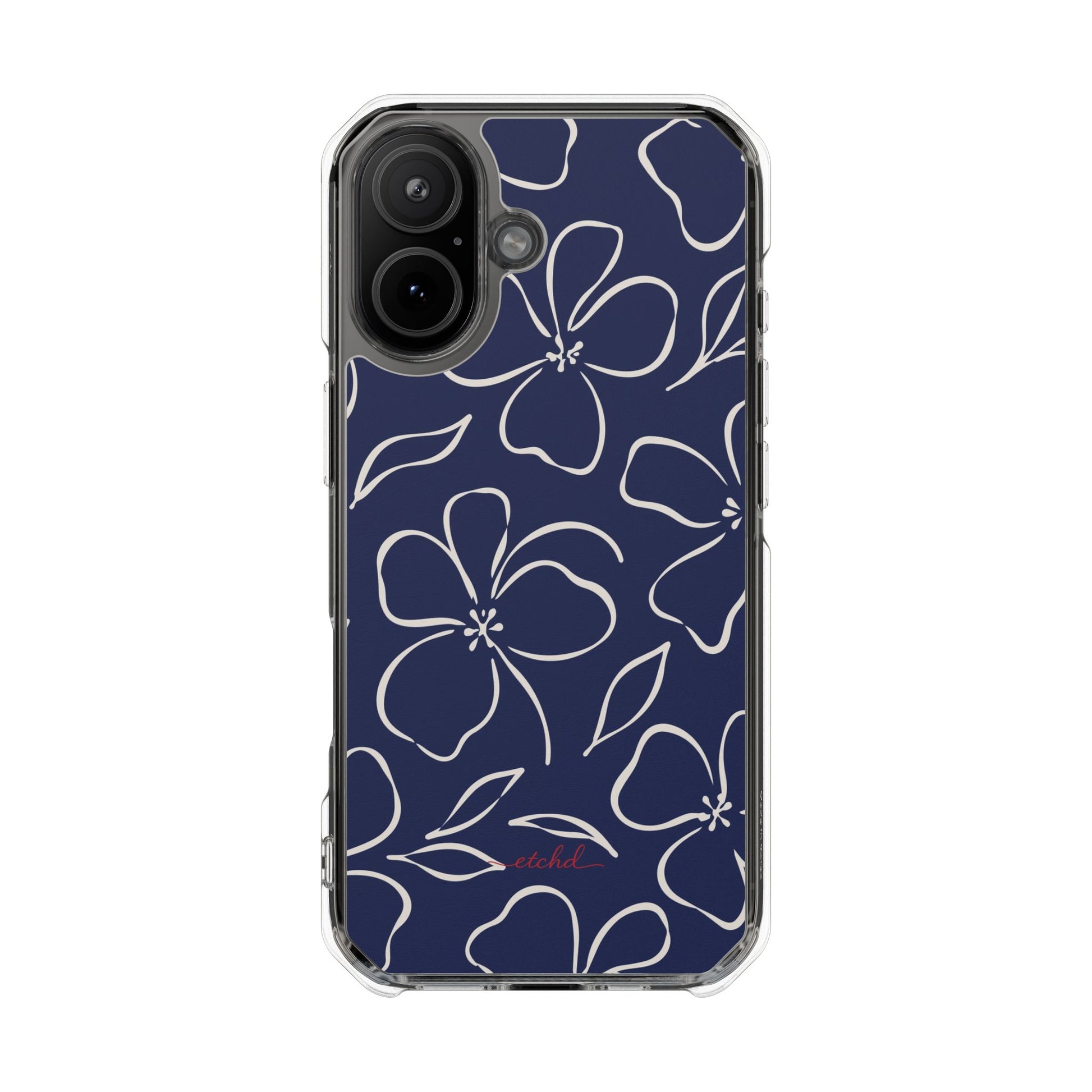 Navy & Cream Floral Clear Magnetic Phone Case by etchd, view 13