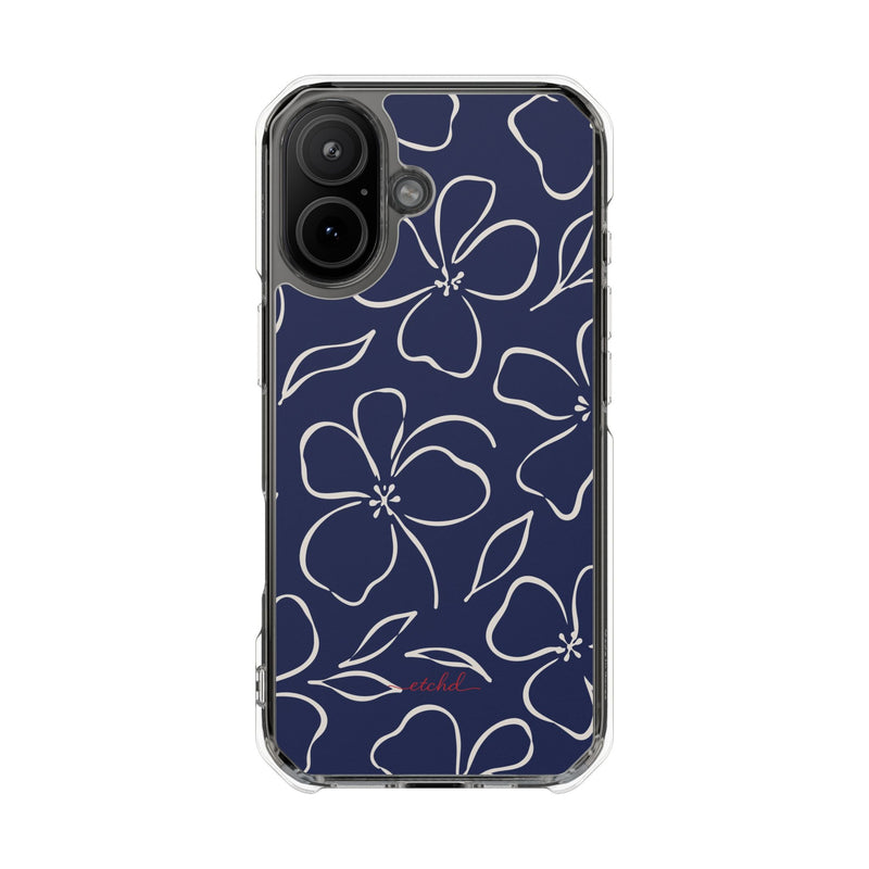 Navy & Cream Floral Clear Magnetic Phone Case by etchd, view 13