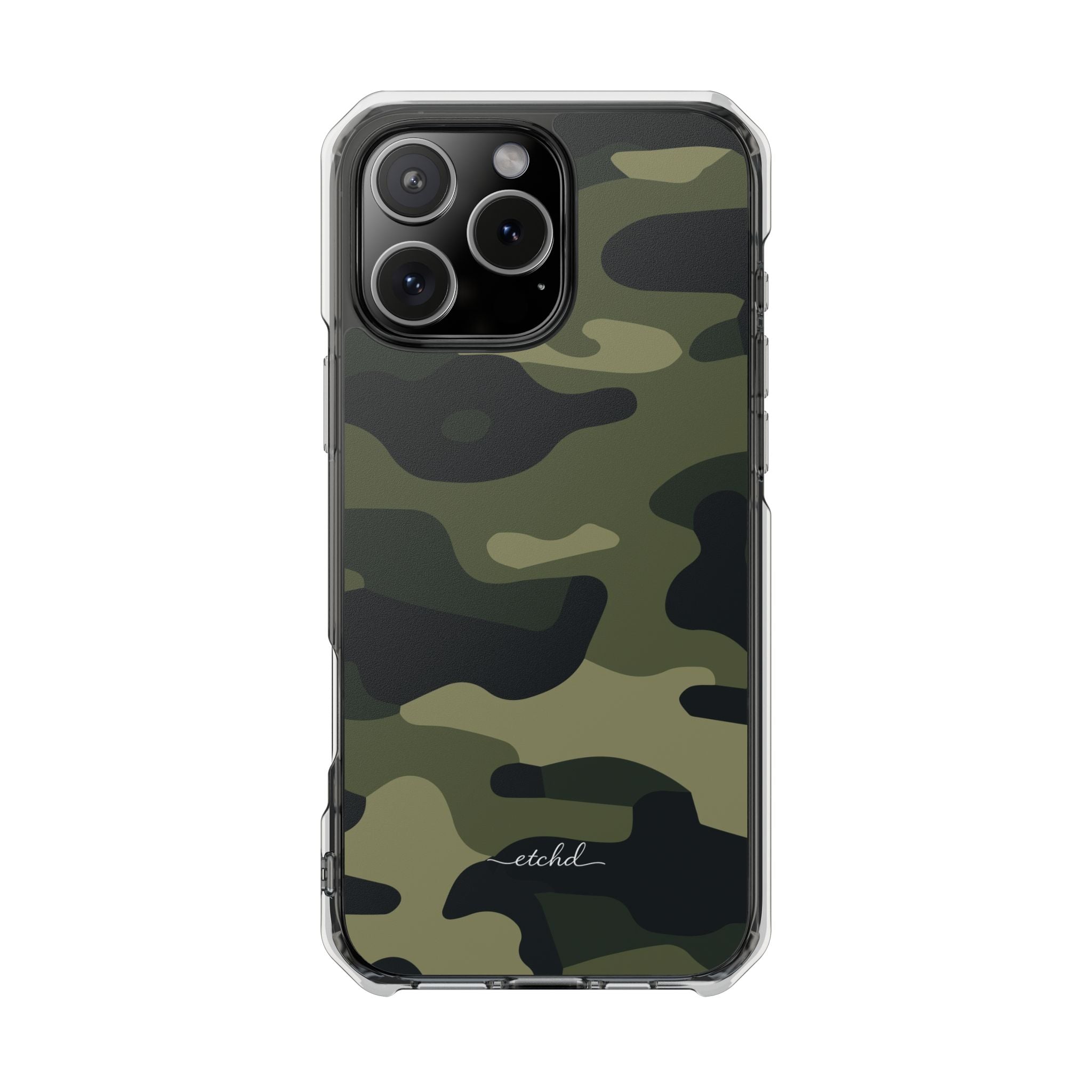 Green Camo Clear Magnetic Phone Case by etchd