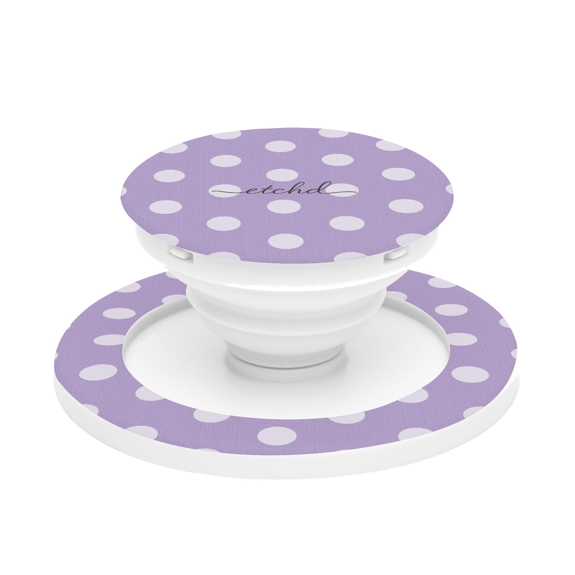 Cream & Lilac Polka Dot Phone Grip And Stand by etchd