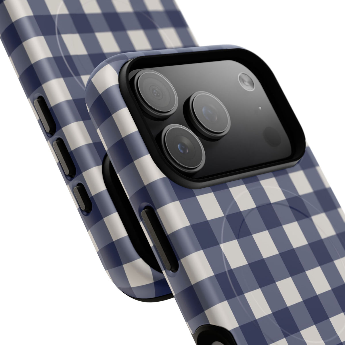 Navy & Cream Gingham Magnetic Phone Case by etchd, view 100