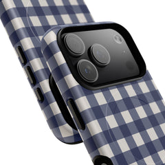 Navy & Cream Gingham Magnetic Phone Case by etchd, view 100