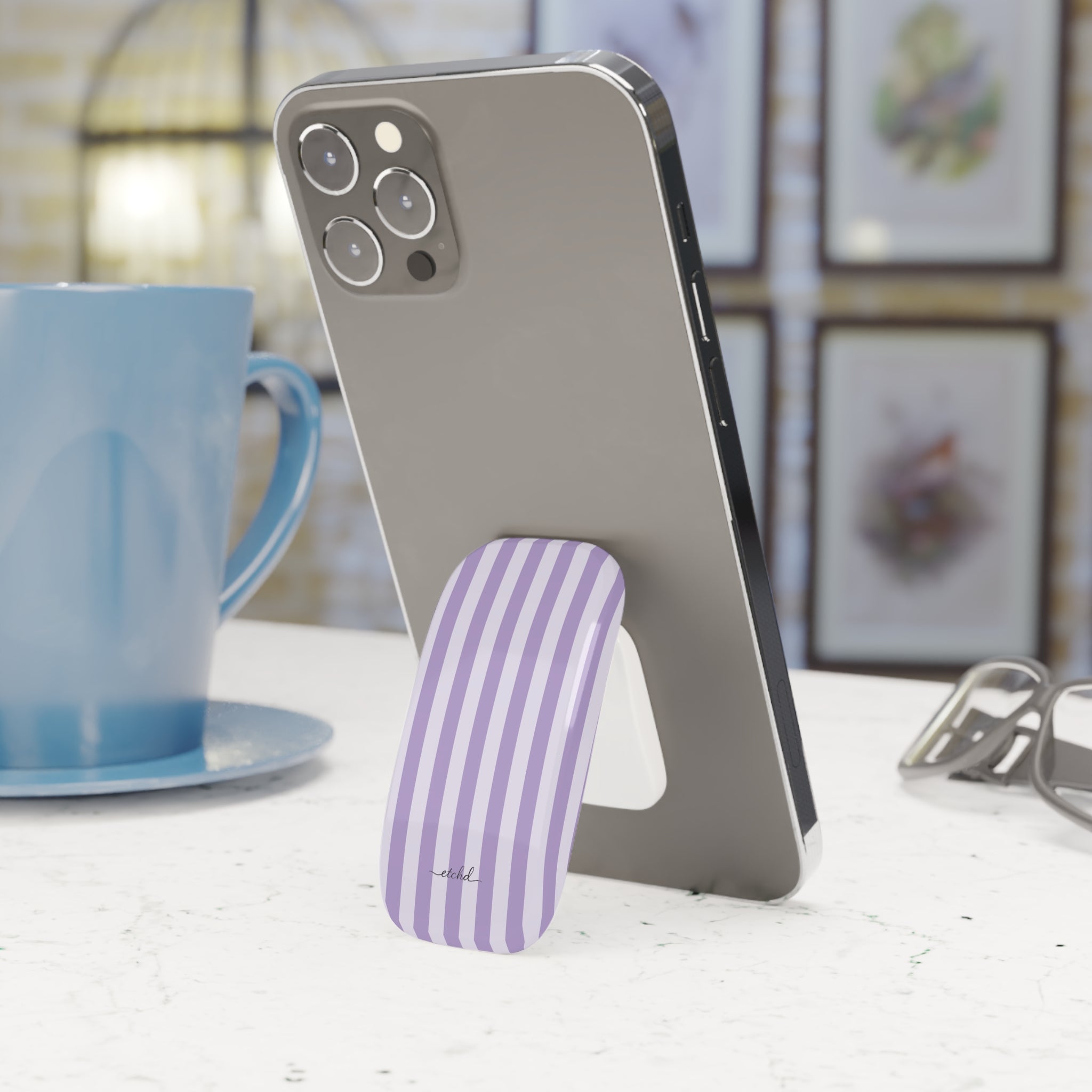 Lilac & Cream Striped Anello clip per telefono di etchd, vista 3