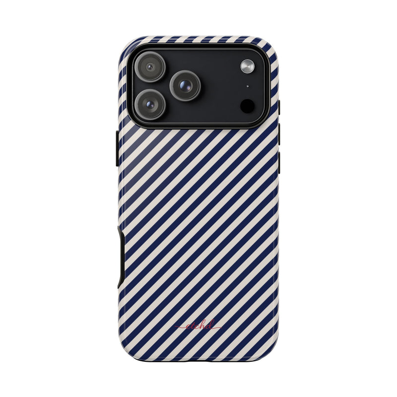 Navy & Cream Striped Diagonal Phone Case by etchd, view 59