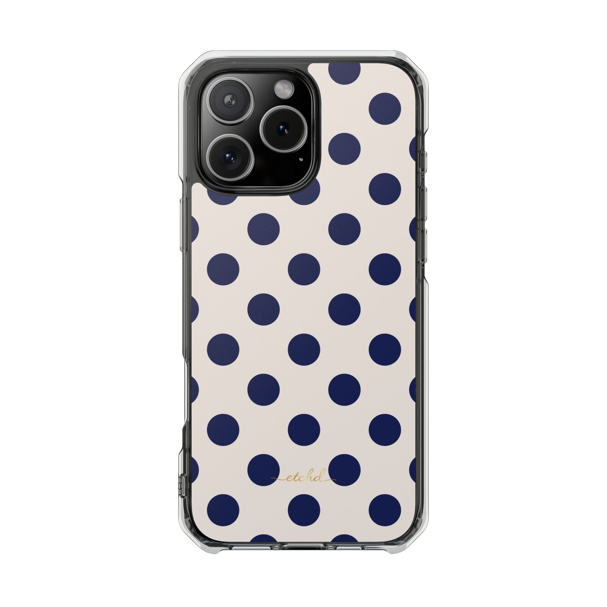 Navy & Cream Polka Dot Clear Magnetic Phone Case by etchd