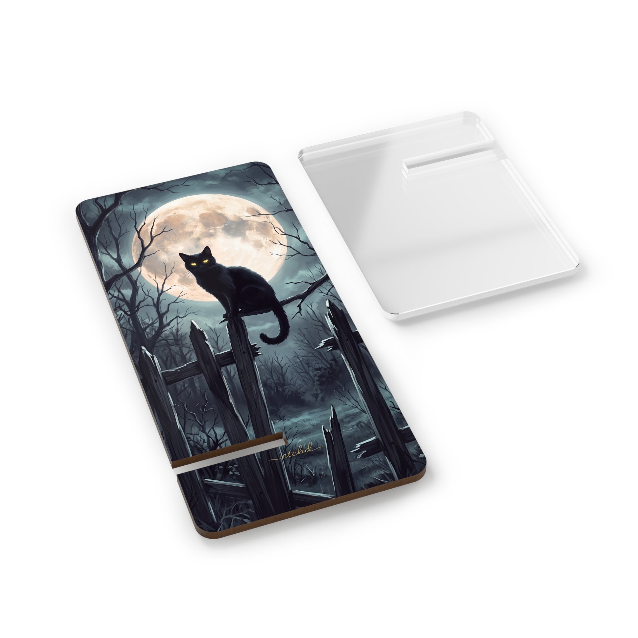 Midnight Cat Phone Stand by etchd, view 2
