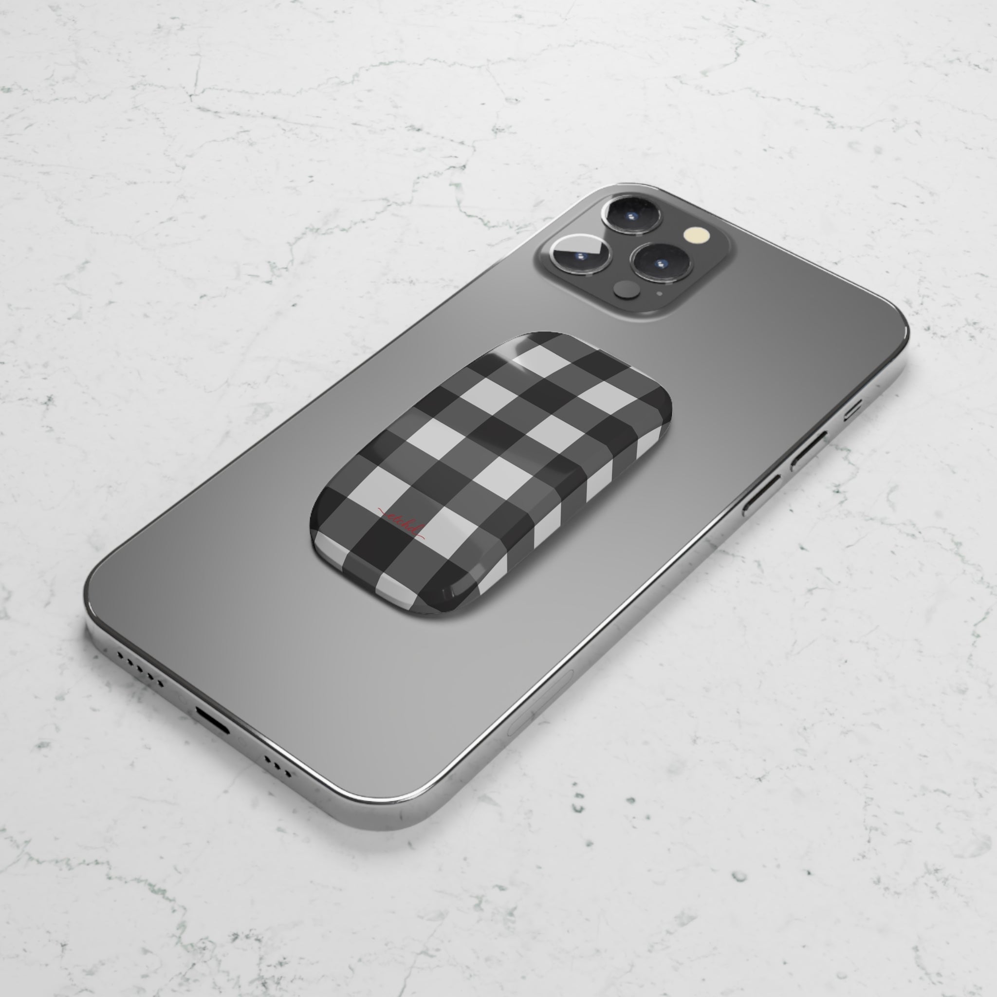 Black & White Gingham Click-On Phone Grip by etchd, view 4