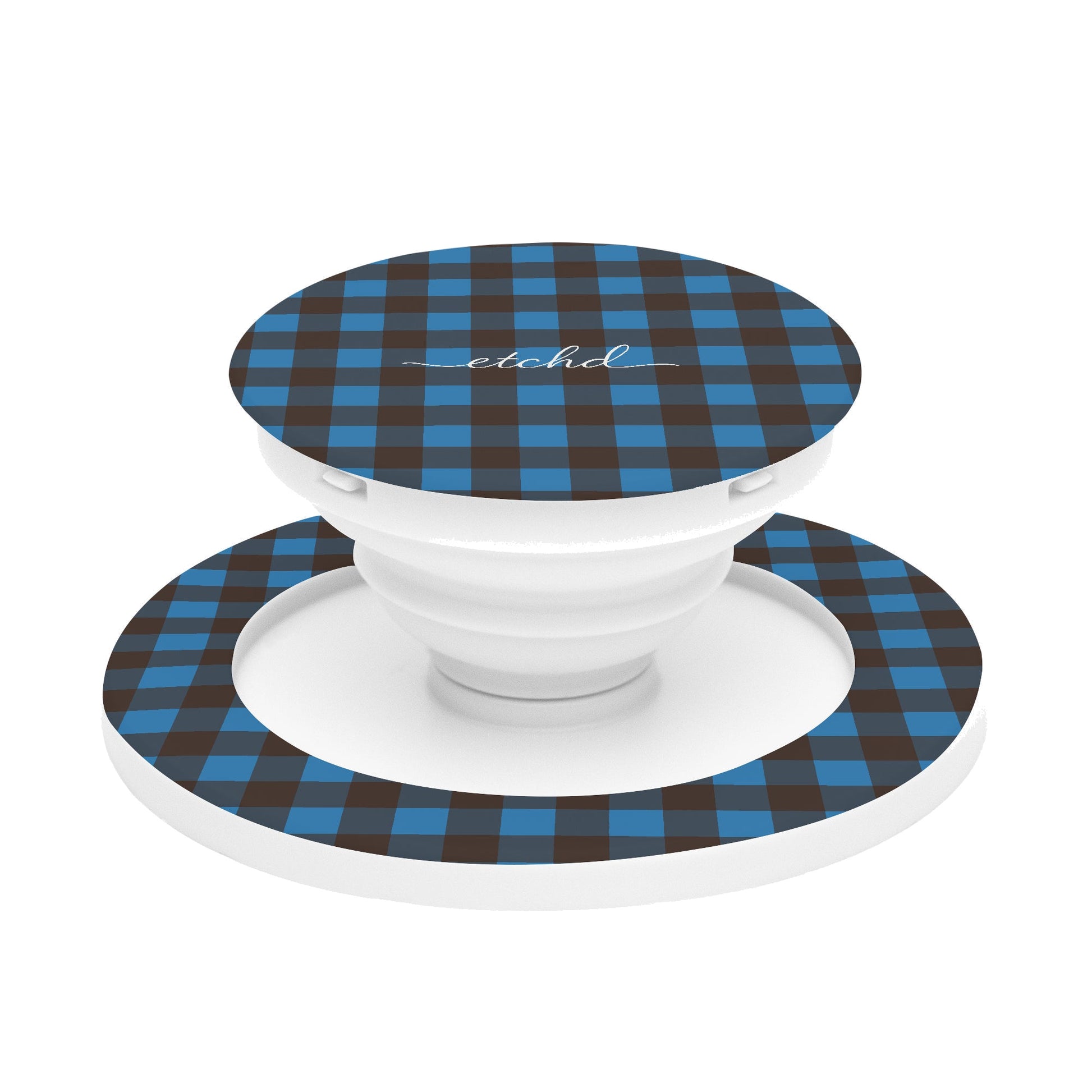 Cerulean & Espresso Gingham Phone Grip And Stand by etchd