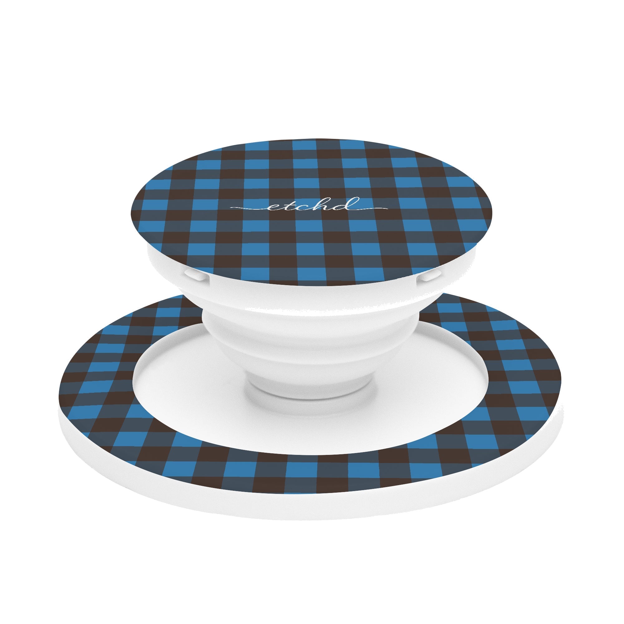 Cerulean & Espresso Gingham Phone Grip And Stand by etchd