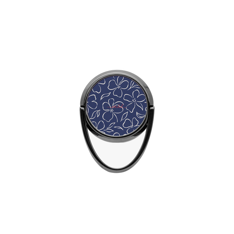 Navy & Cream Floral Anneau de maintien téléphone-zoom-