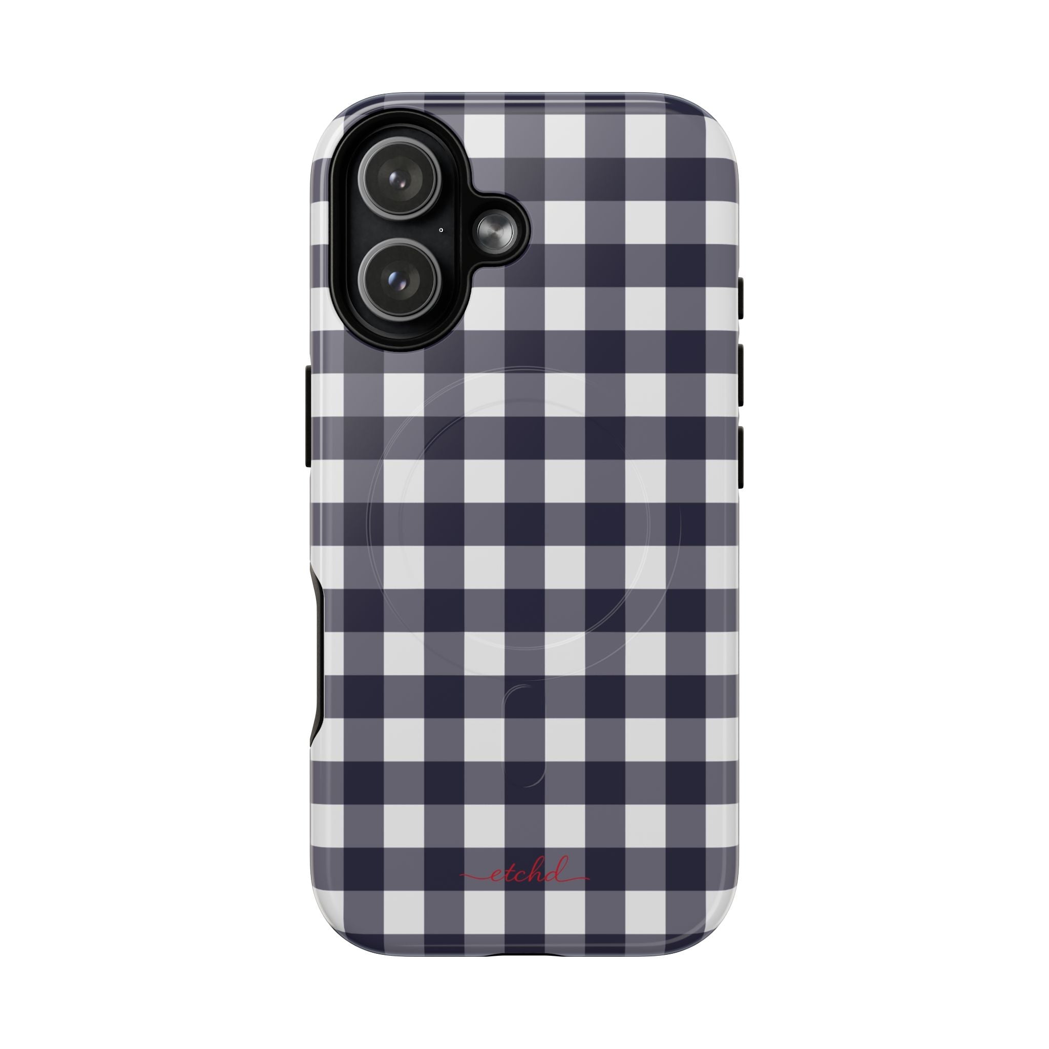 White & Navy Gingham Magnetic Phone Case by etchd, view 25