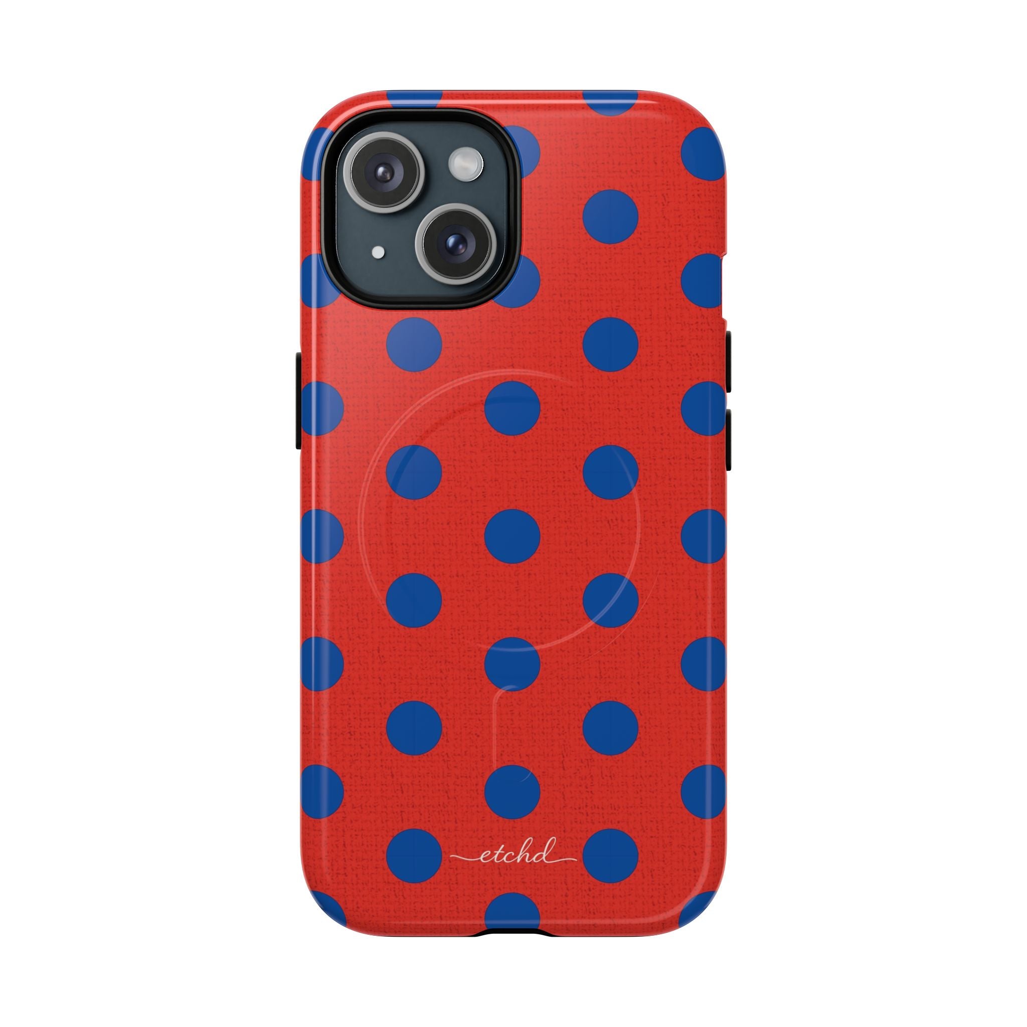 Cobalt & Poppy Polka Dot Magnetic Phone Case by etchd, view 2