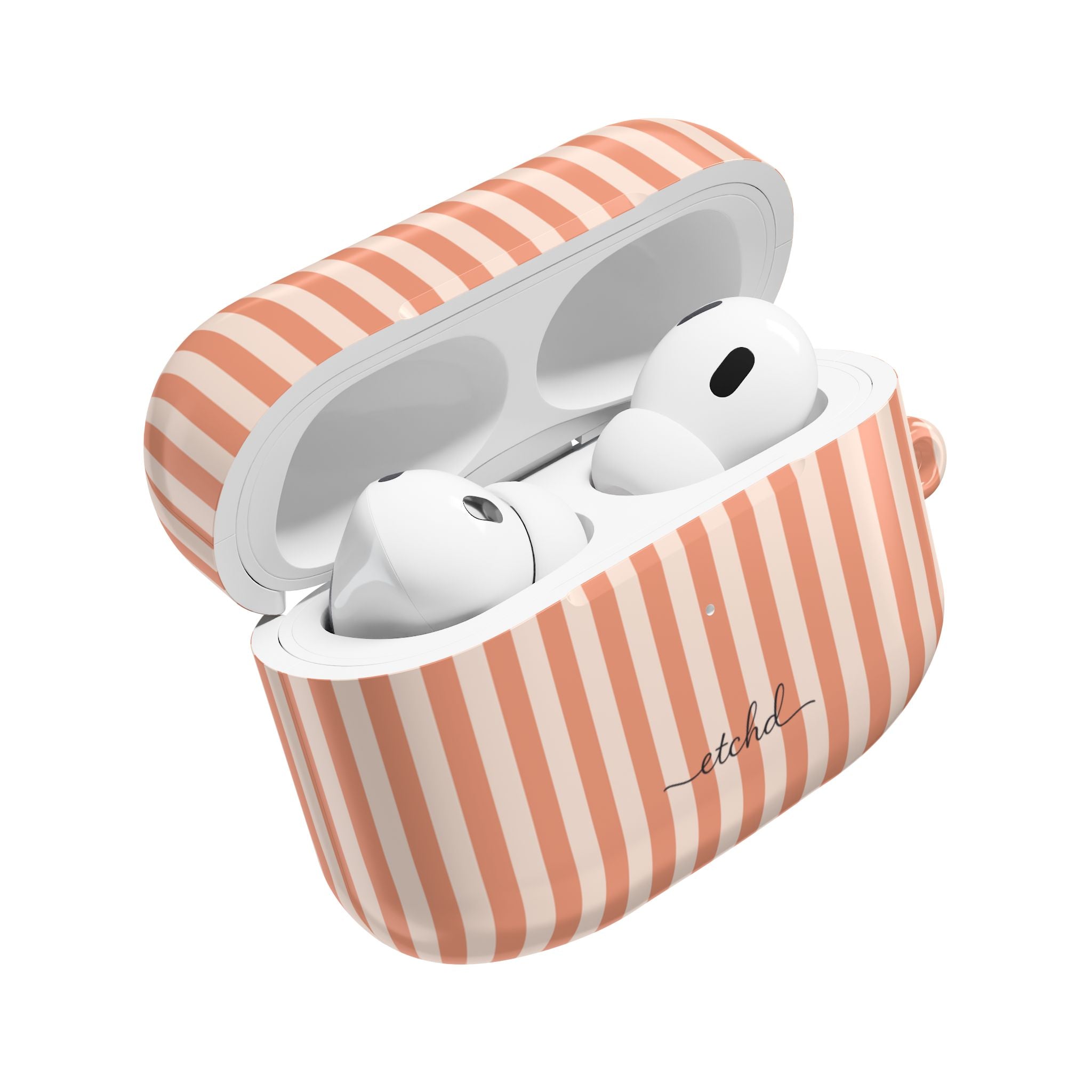 Coral & Cream Striped AirPod Case by etchd, view 9
