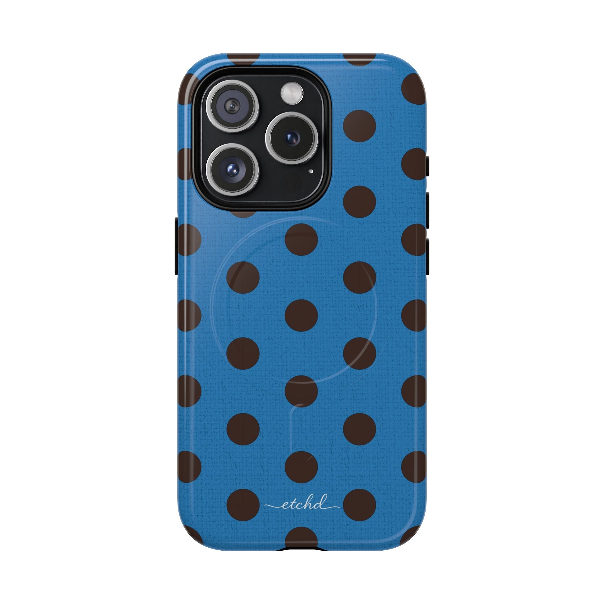 Espresso And Cerulean Polka Dot Magnetic Phone Case by etchd, view 4