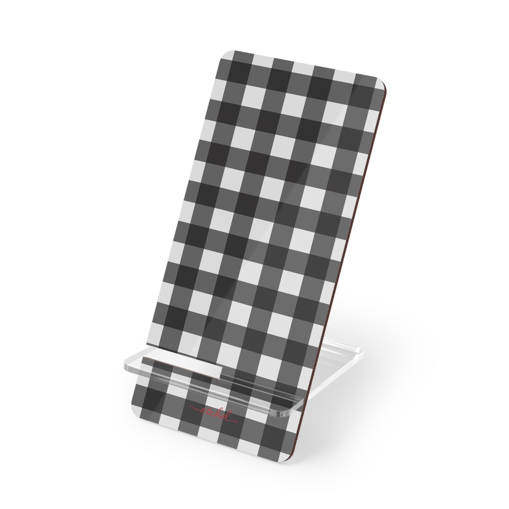 Black & White Gingham Phone Stand by etchd