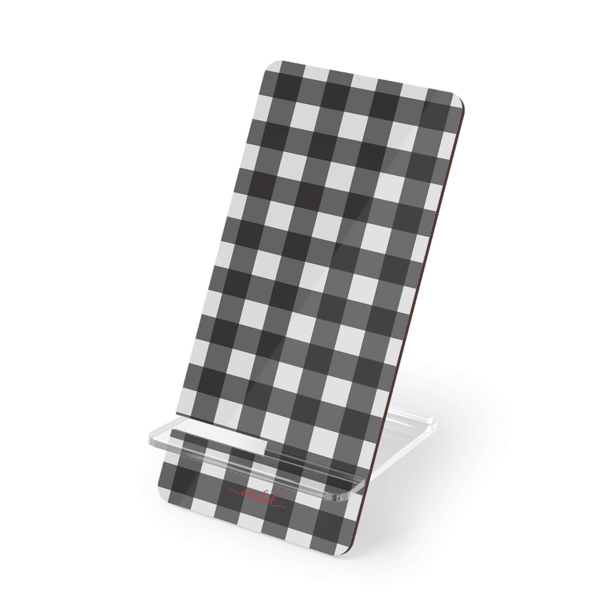 Black & White Gingham Phone Stand by etchd