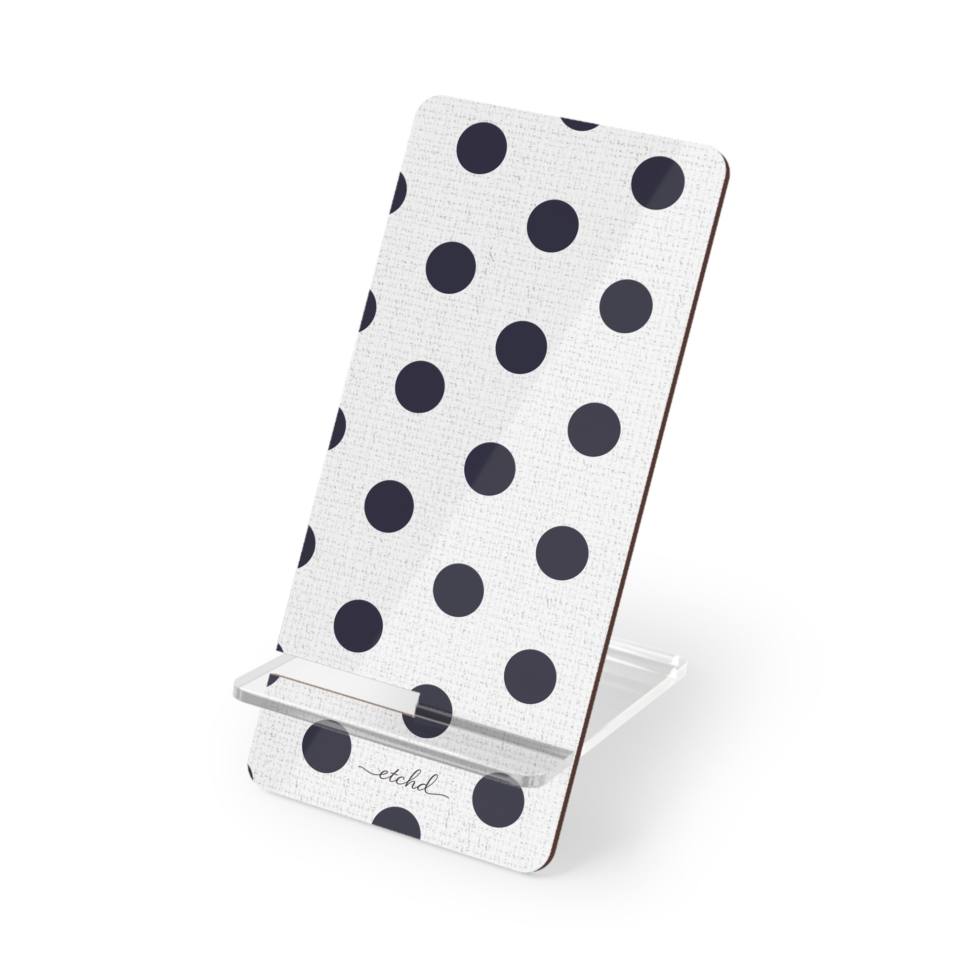 Navy And White Polka Dot Phone Stand by etchd