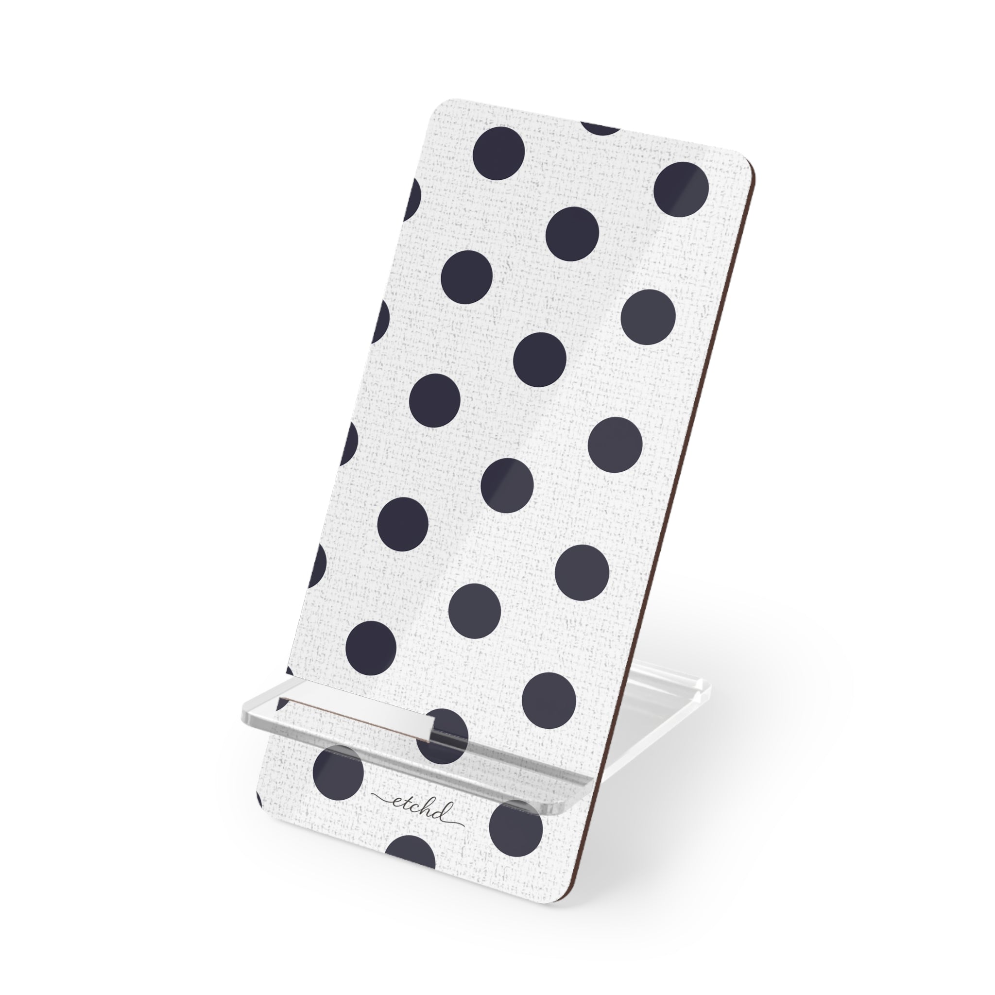 Navy And White Polka Dot Phone Stand by etchd