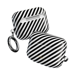 Black & White Striped Diagonal AirPod Case by etchd, view 10