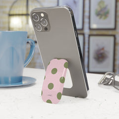 Green And Pink Polka Dot Click-On Phone Grip by etchd, view 3