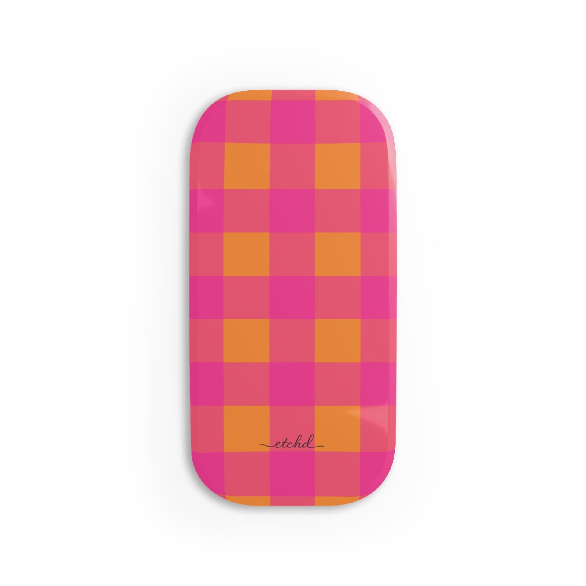 Pink & Orange Gingham Click-On Phone Grip by etchd