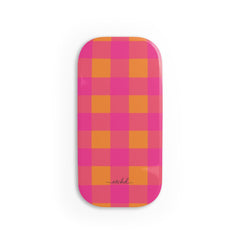 Pink & Orange Gingham Click-On Phone Grip by etchd