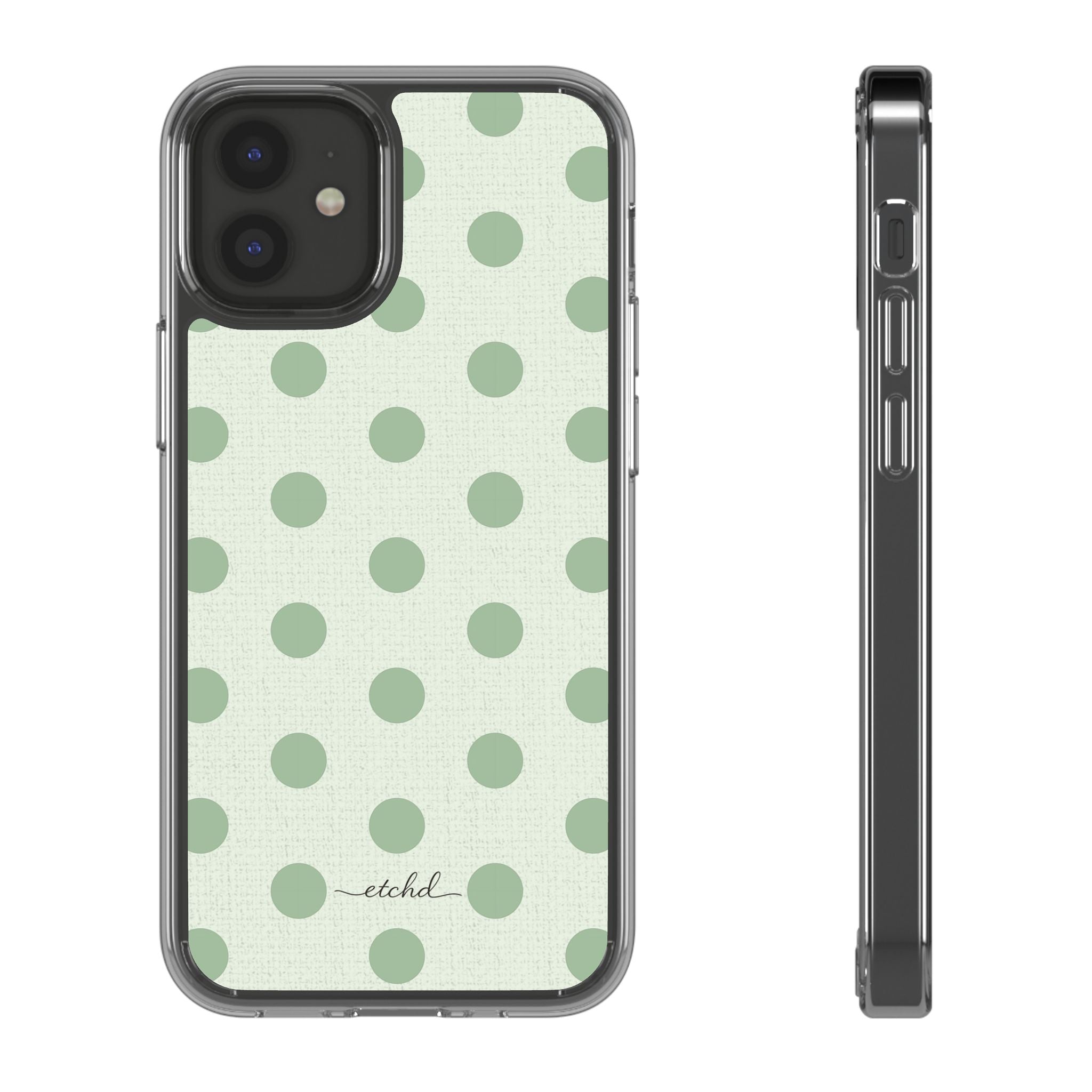Sage & Cream Polka Dot Clear Phone Case by etchd, view 2