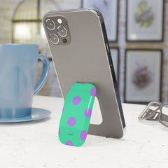 Lilac And Hypermint Polka Dot Click-On Phone Grip by etchd, view 3