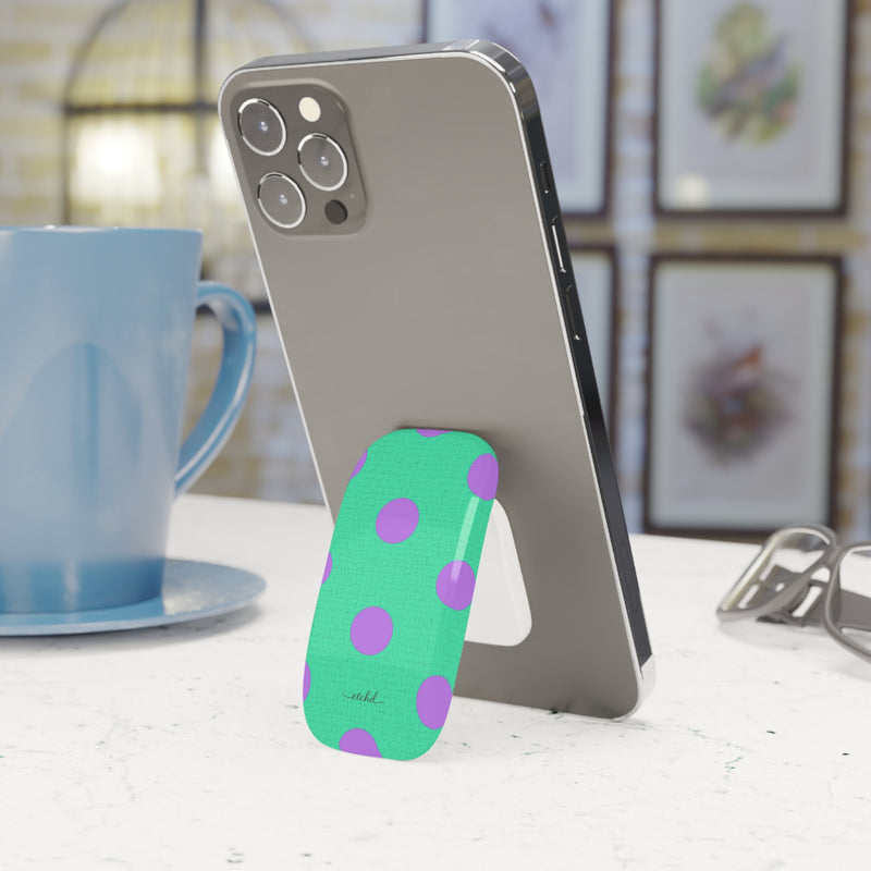 Lilac And Hypermint Polka Dot Click-On Phone Grip by etchd, view 3