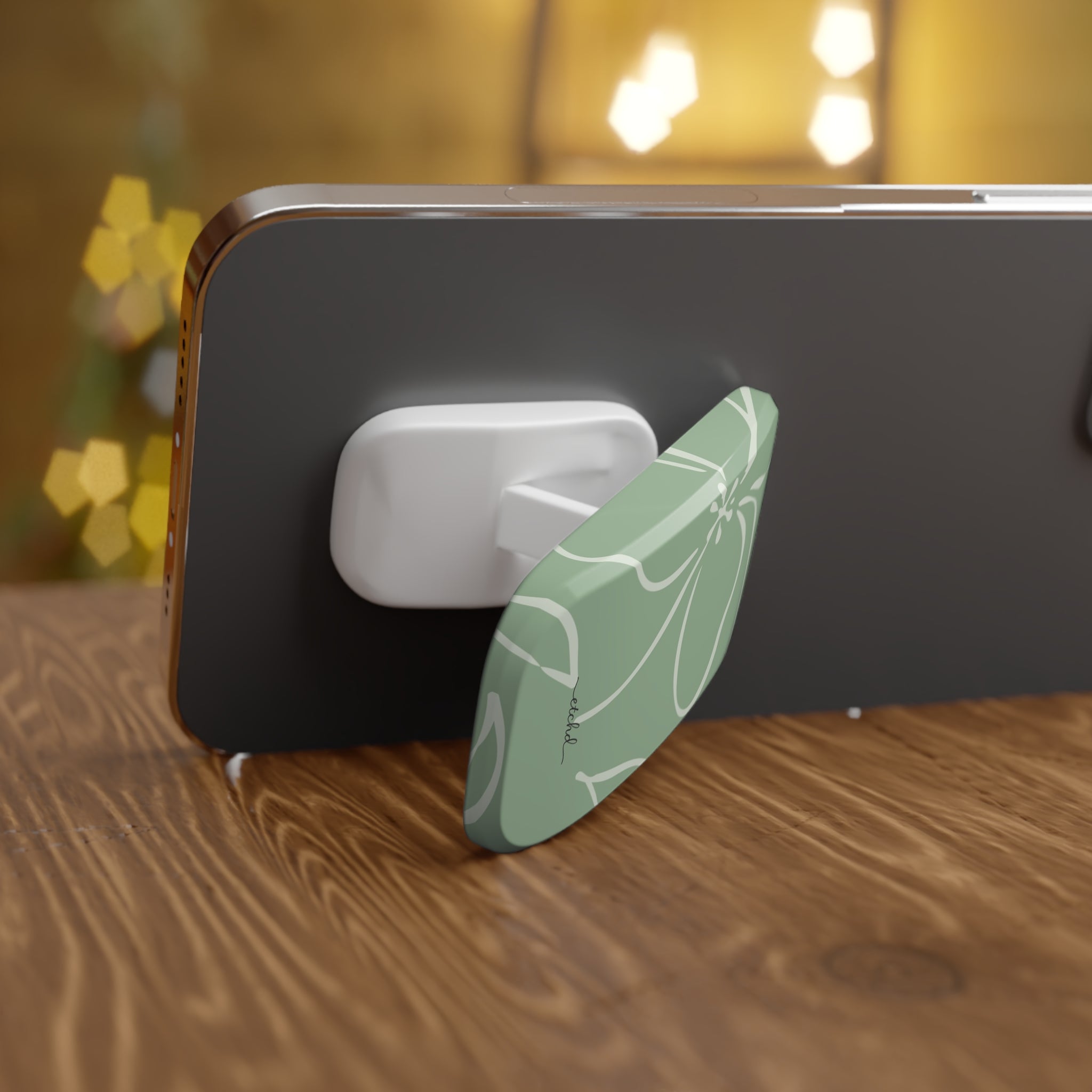 Sage & Cream Floral Click-On Phone Grip by etchd, view 4