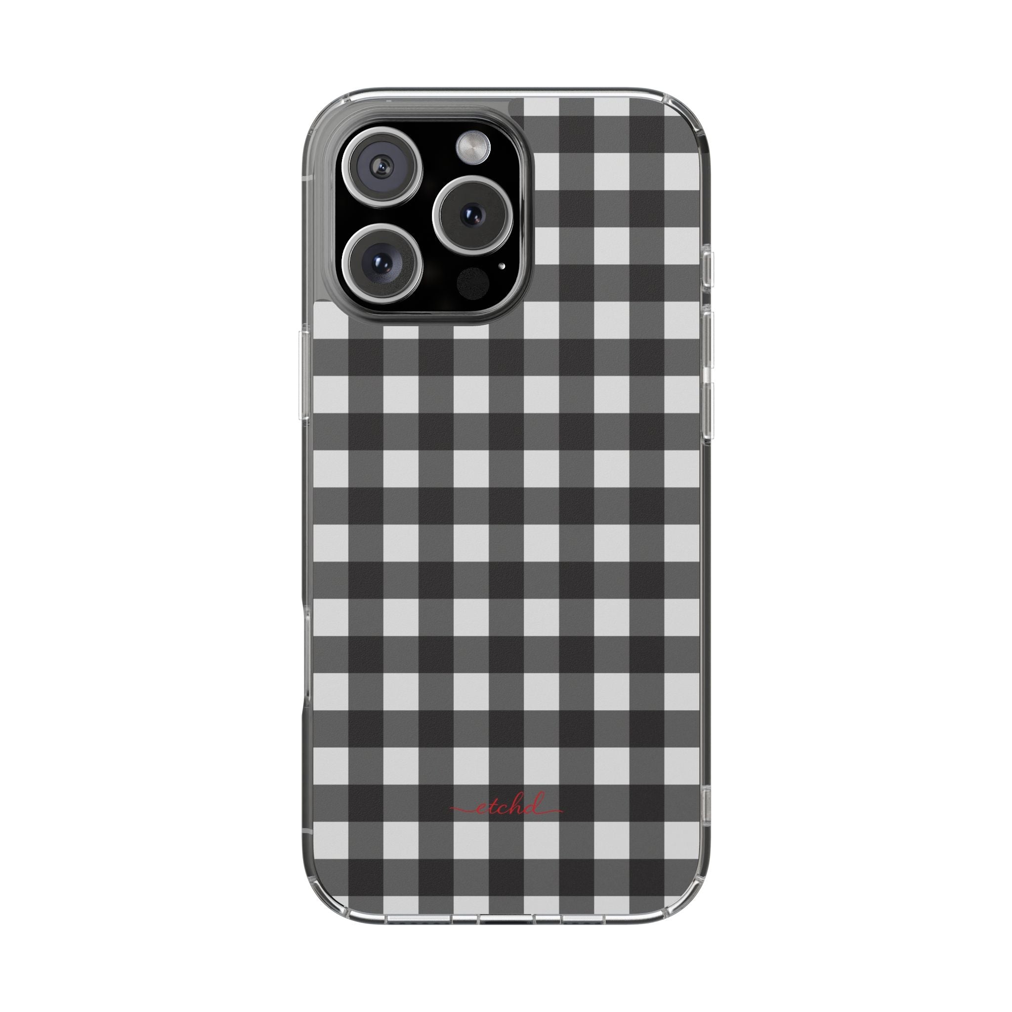 Black & White Gingham Clear Magnetic Phone Case by etchd