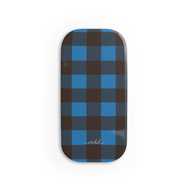 Cerulean & Espresso Gingham Anello clip per telefono di etchd