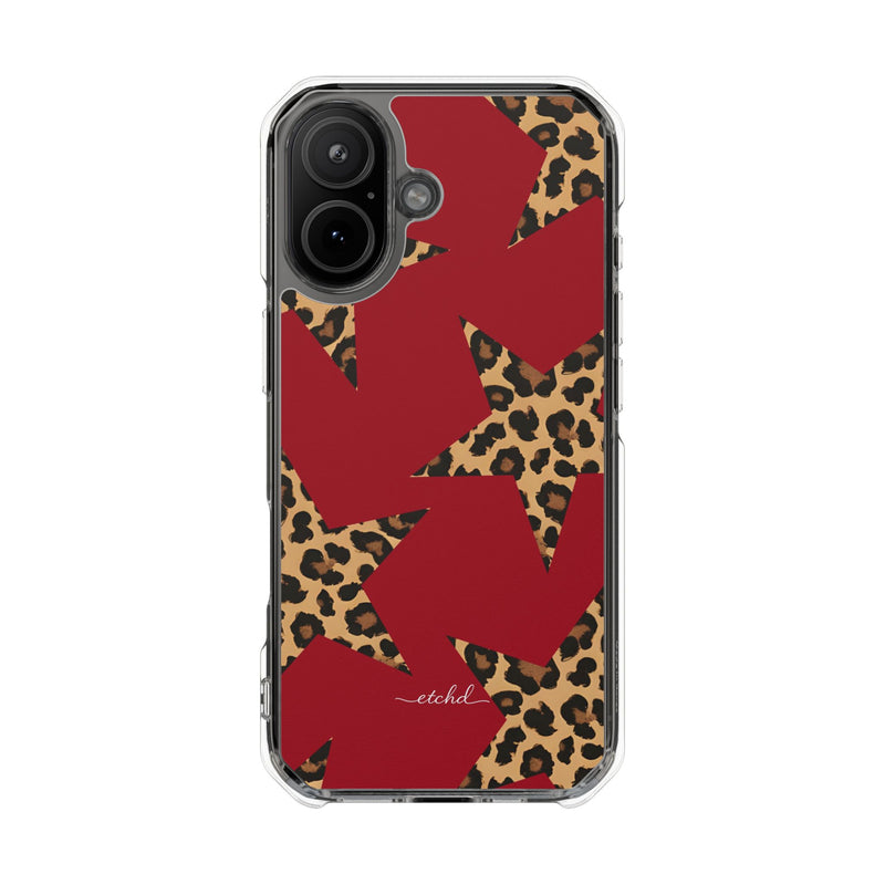 Red & Leopard Stars Funda transparente magnética para móvil-zoom-