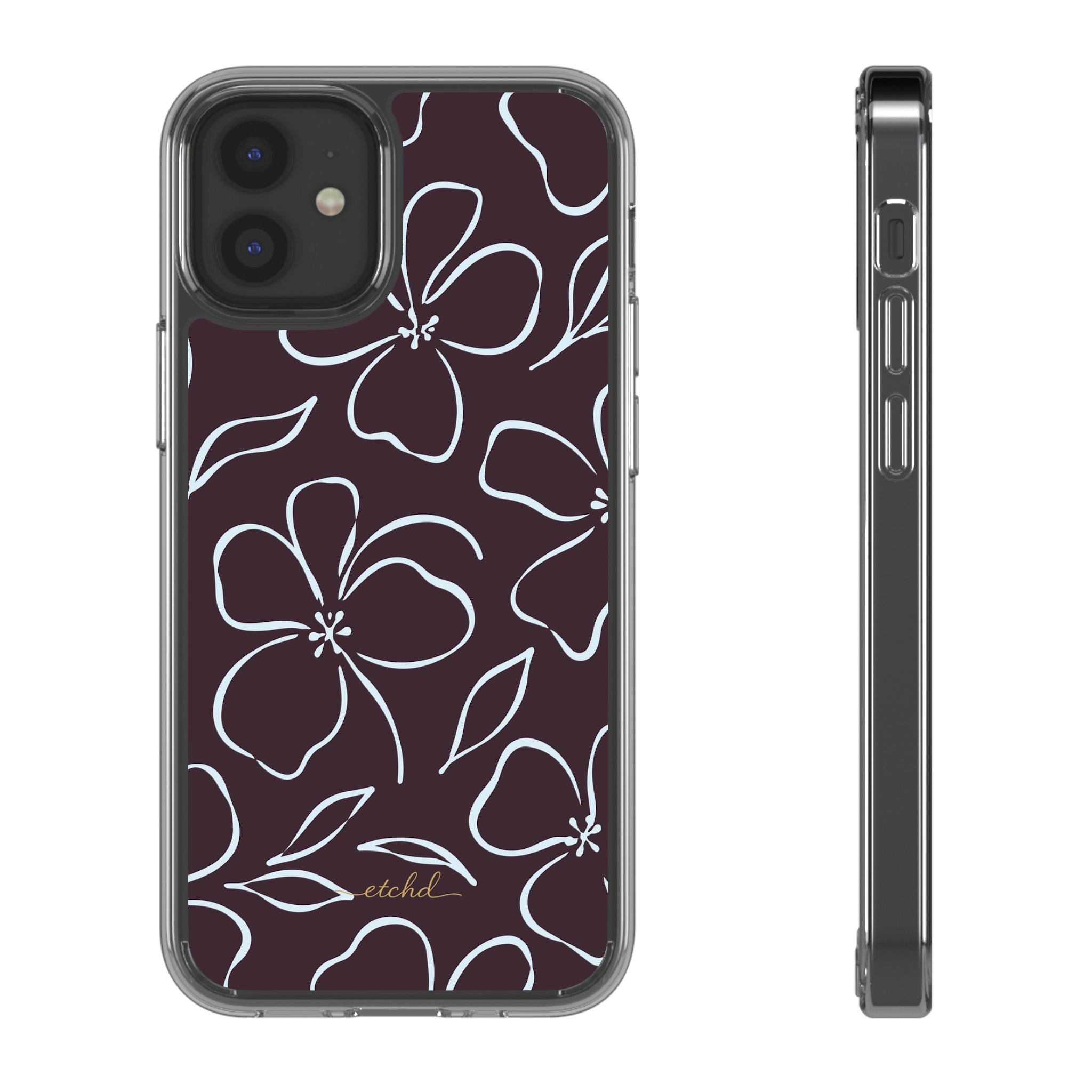 Plum & Blue Floral Funda transparente para móvil de etchd, vista 2