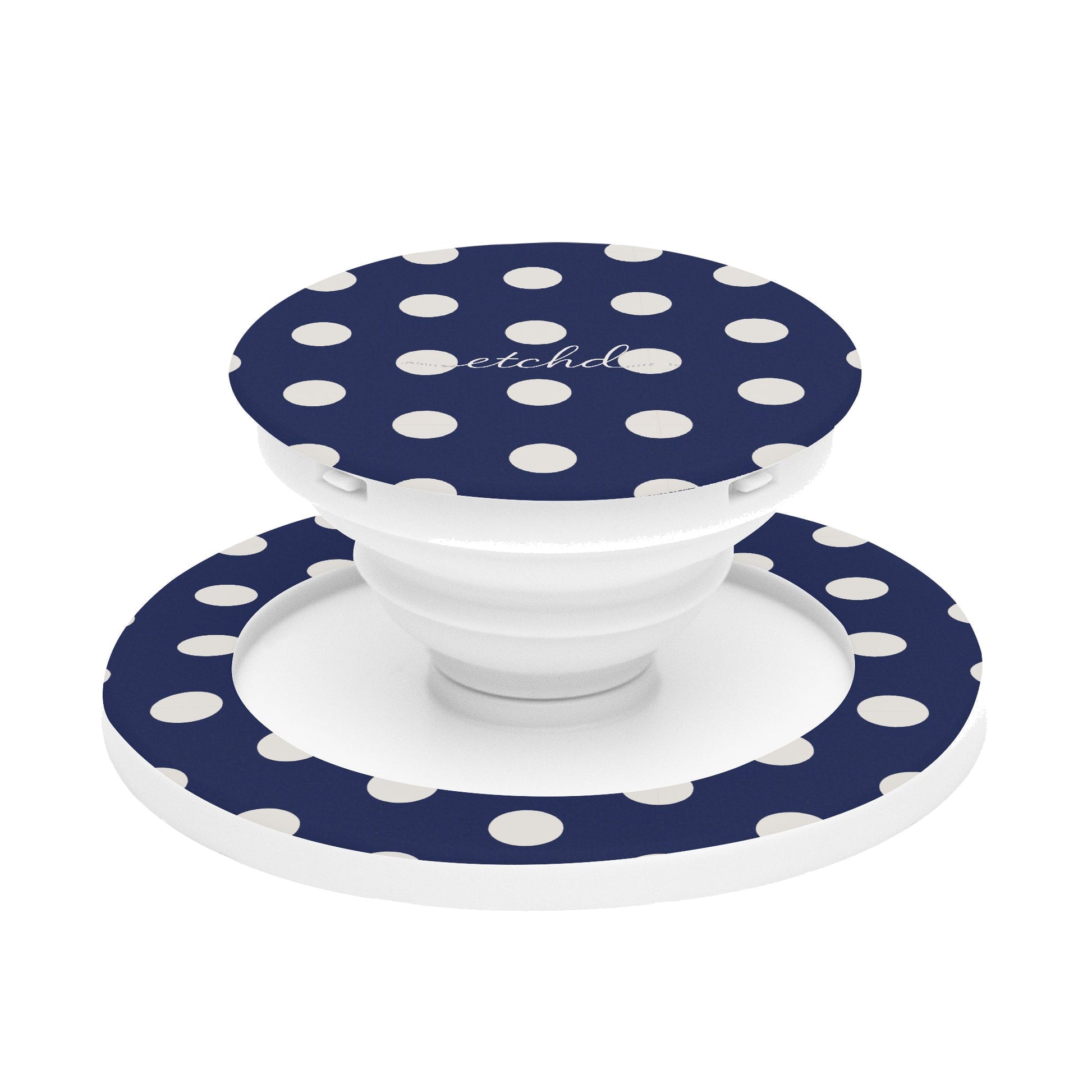 Cream & Navy Polka Dot Phone Grip And Stand by etchd